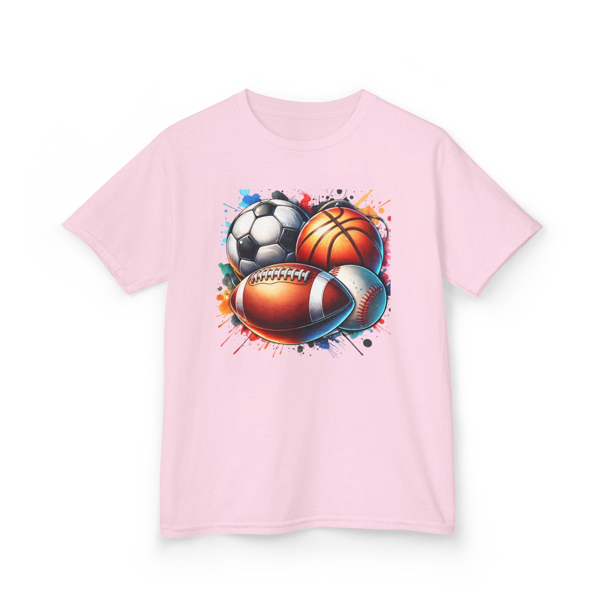 Kids Multi-Sport Splash T-Shirt — Soccer, Basketball & Football Graphic