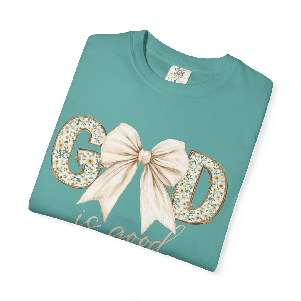 T-Shirt — "God Is Good" Floral Bow Christian Tee