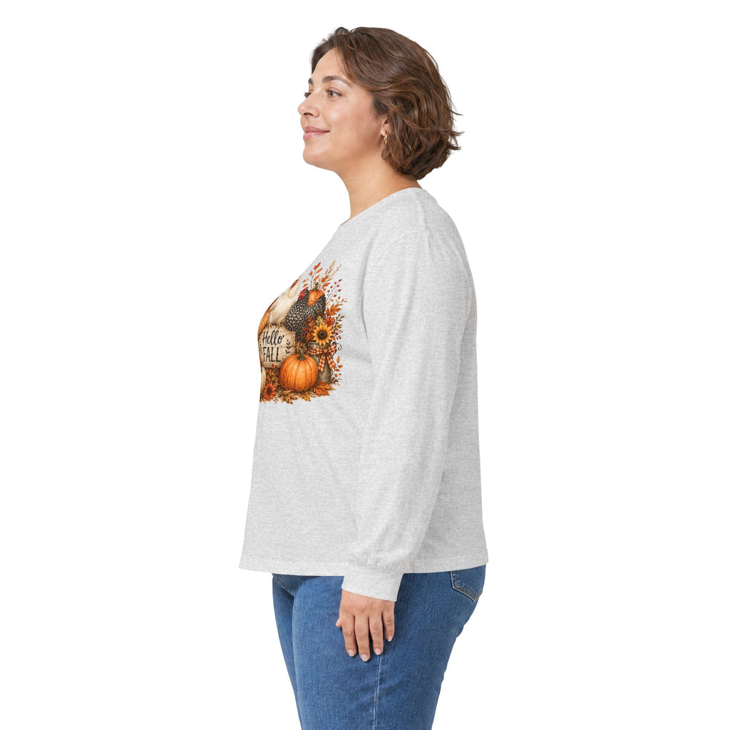 Hello Fall Pumpkin & Chickens Long Sleeve Tee