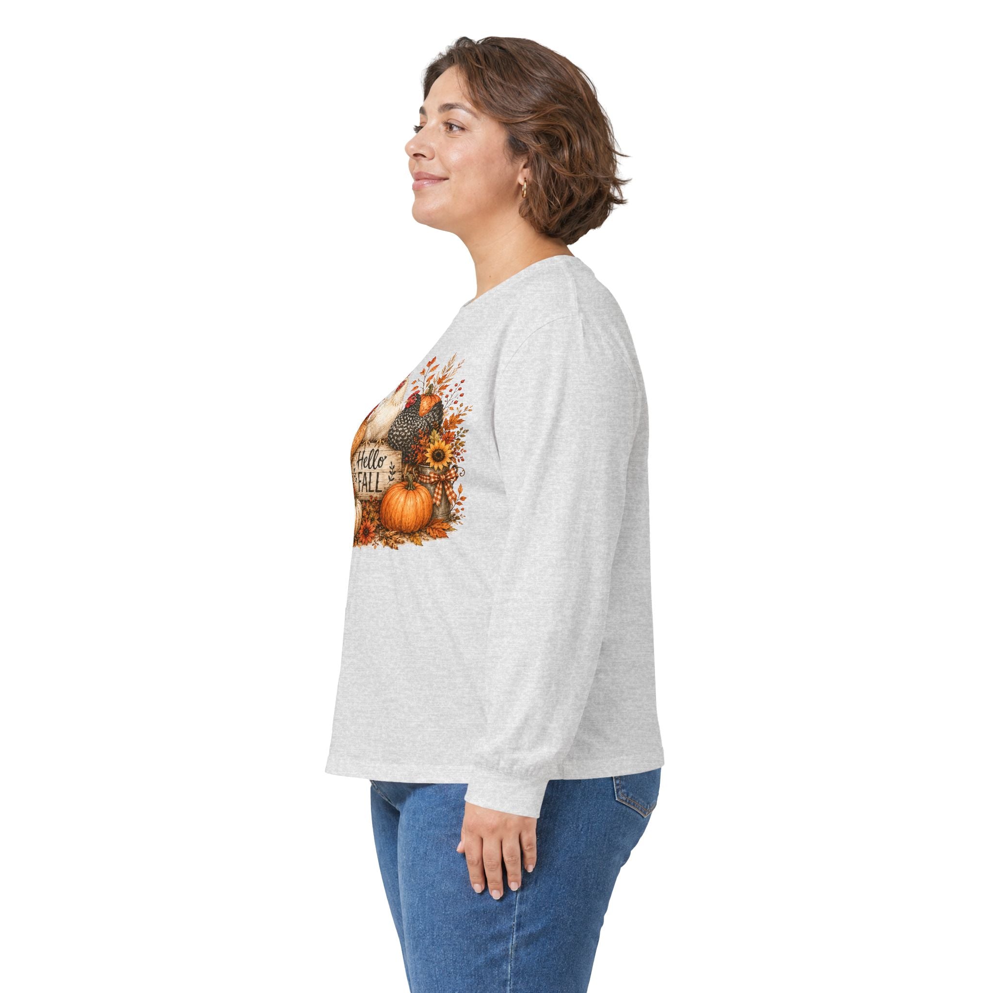 Hello Fall Pumpkin & Chickens Long Sleeve Tee