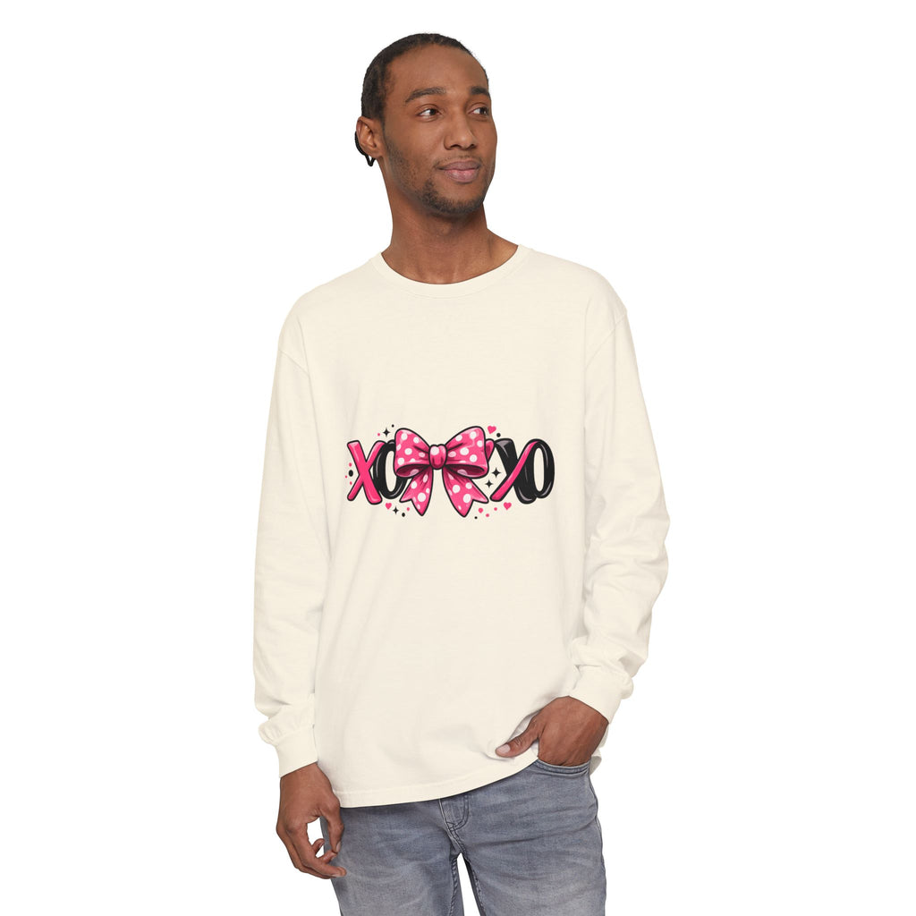 Hugs & Kisses (XOXO) Long Sleeve Tee — Pink Bow Valentine Shirt