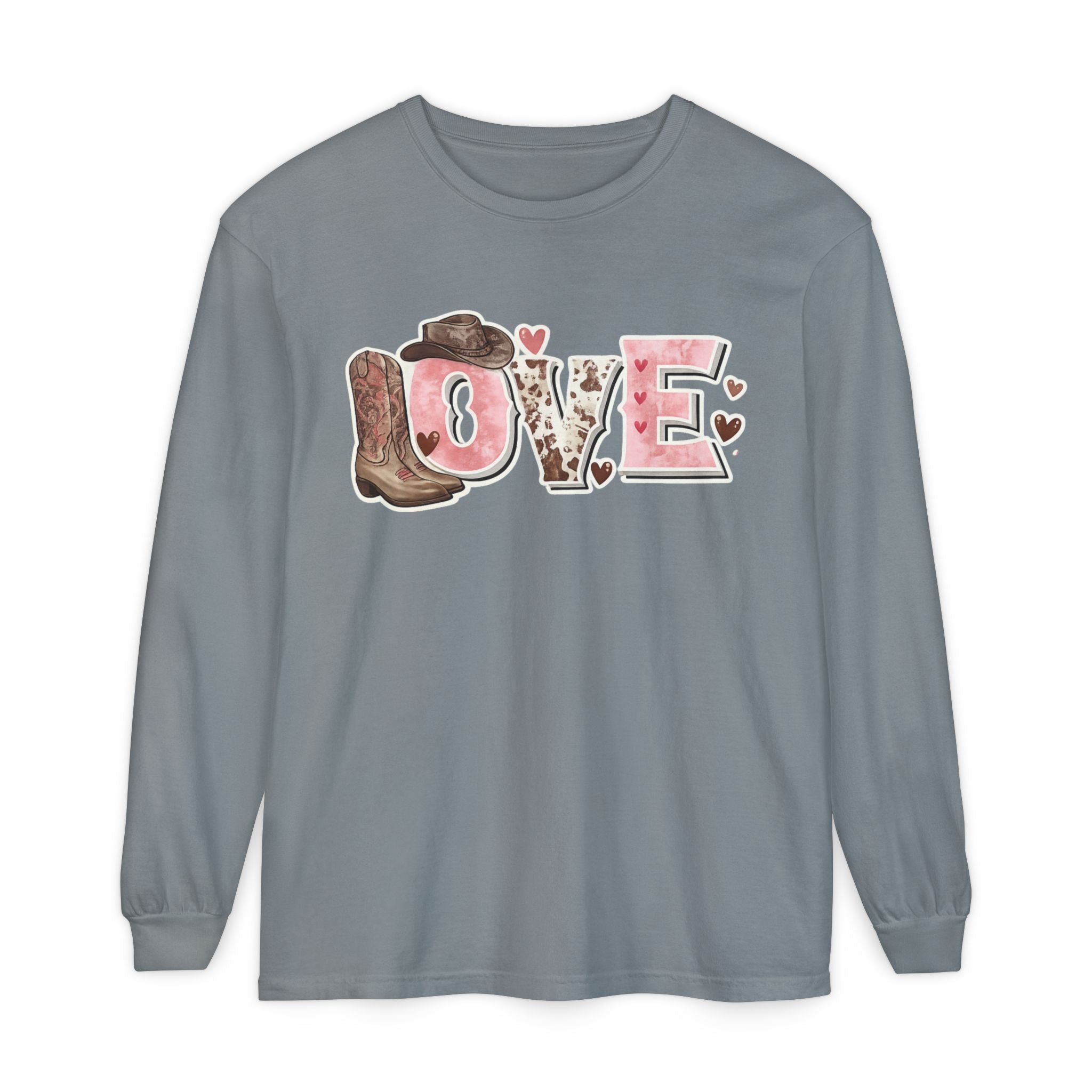 Western 'LOVE' Long Sleeve Tee — Cowgirl Cowboy Heart Graphic