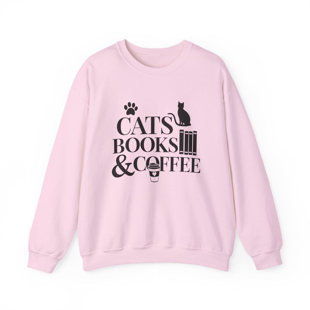 Cats, Books & Coffee Sweatshirt - Cozy Cat Lover Crewneck