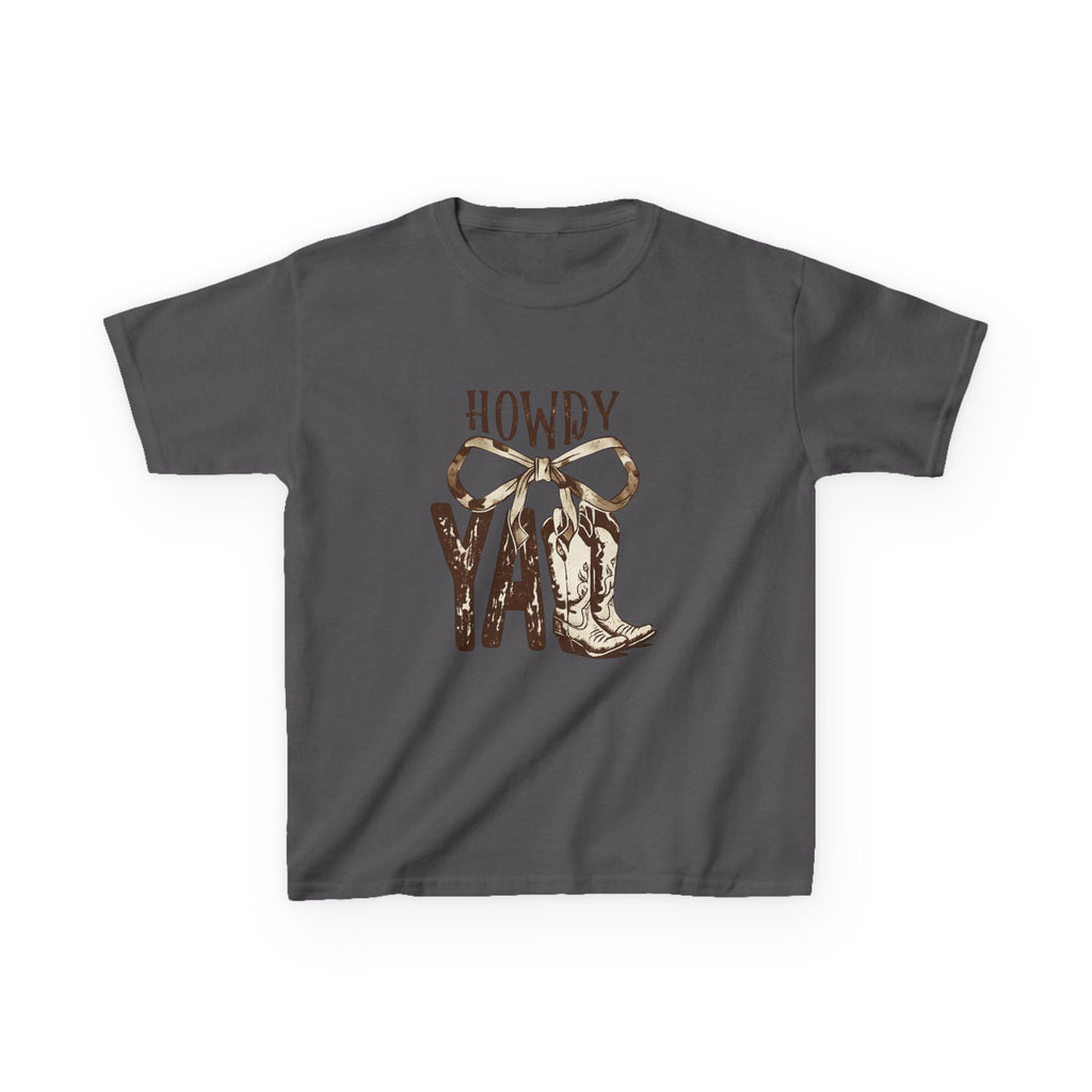 Howdy Y'all Kids T-Shirt — Western Cowboy Boot & Bow Graphic Tee