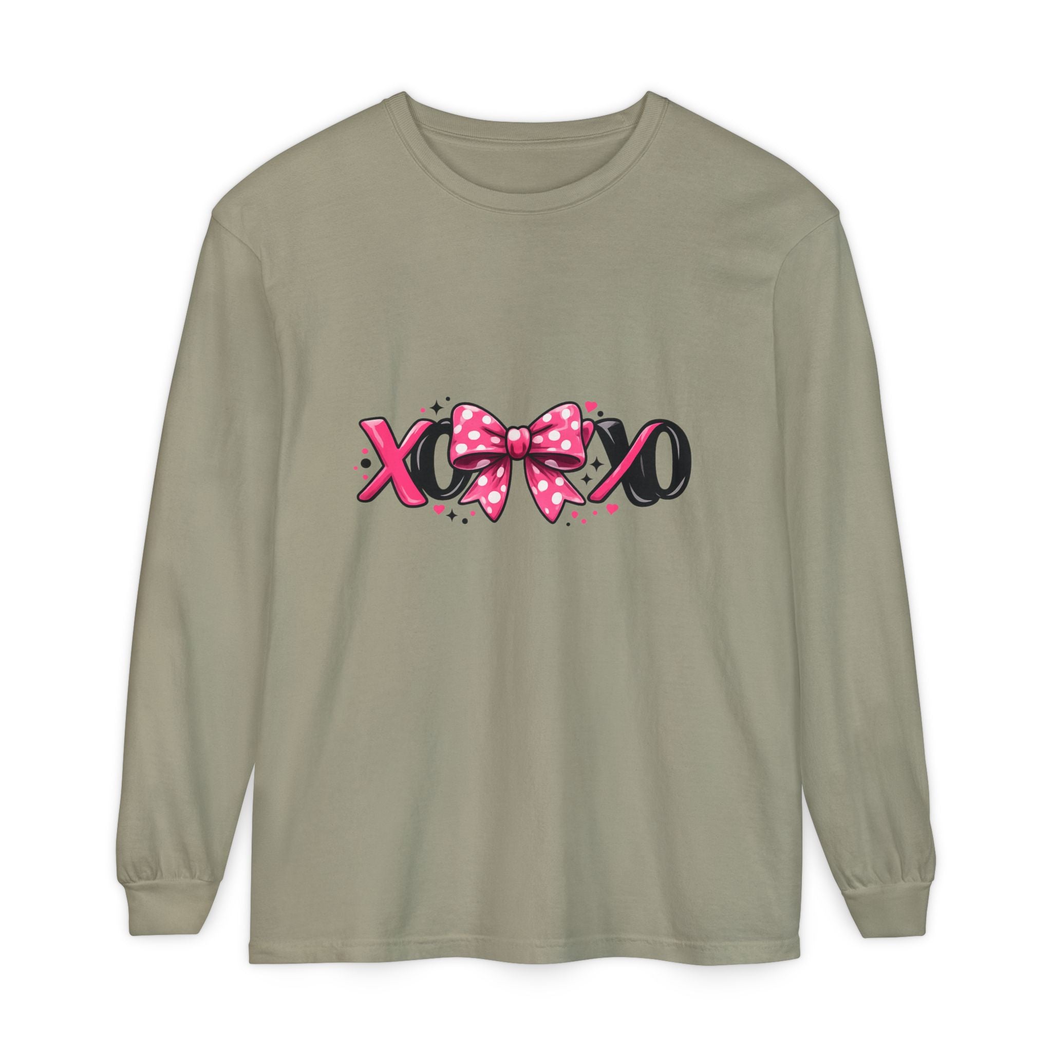 Hugs & Kisses (XOXO) Long Sleeve Tee — Pink Bow Valentine Shirt