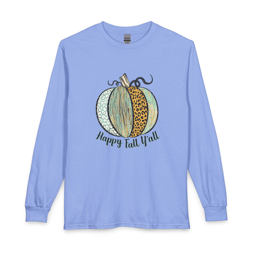 Long Sleeve Tee - 'Happy Fall Y'all' Decorative Pumpkin Graphic