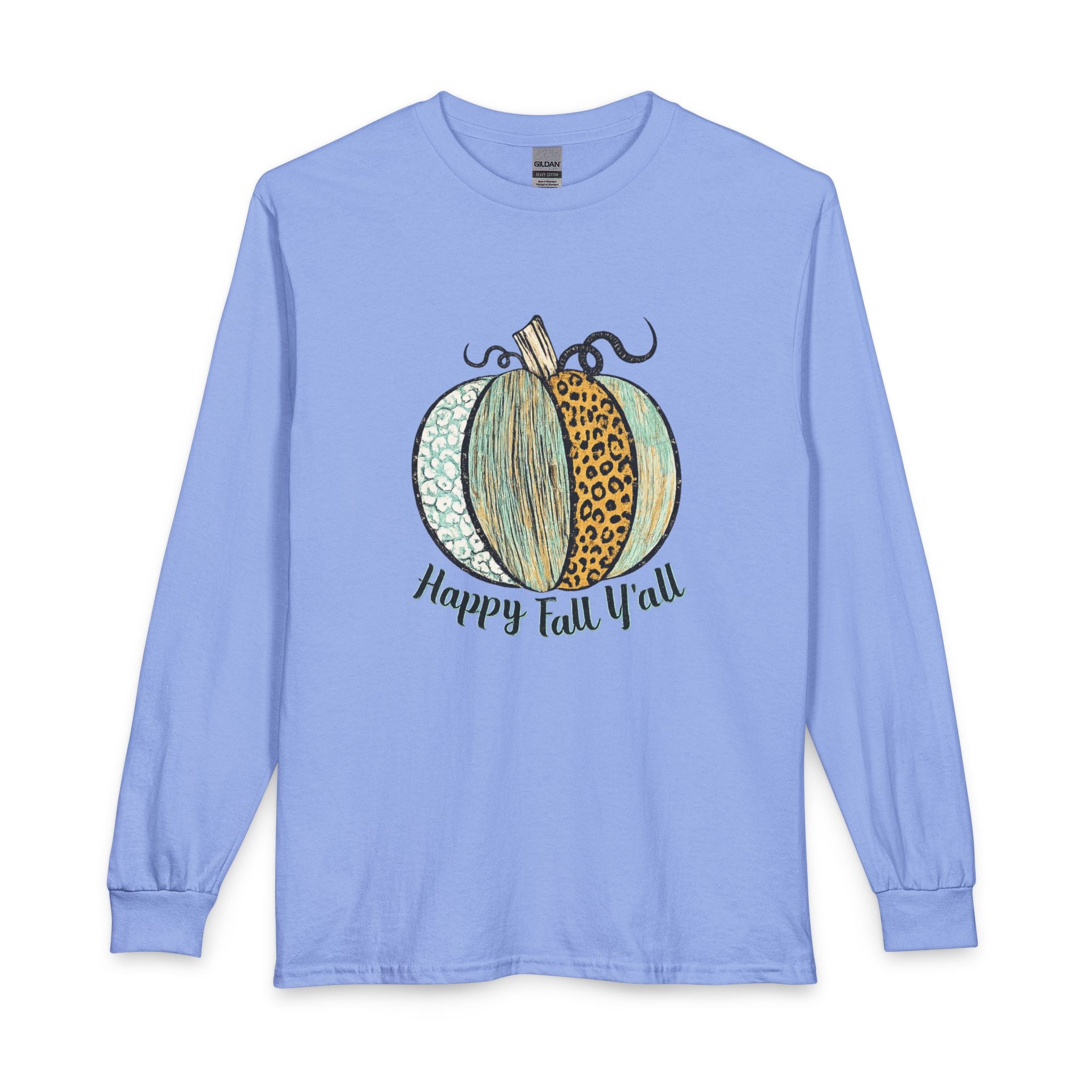 Long Sleeve Tee - 'Happy Fall Y'all' Decorative Pumpkin Graphic