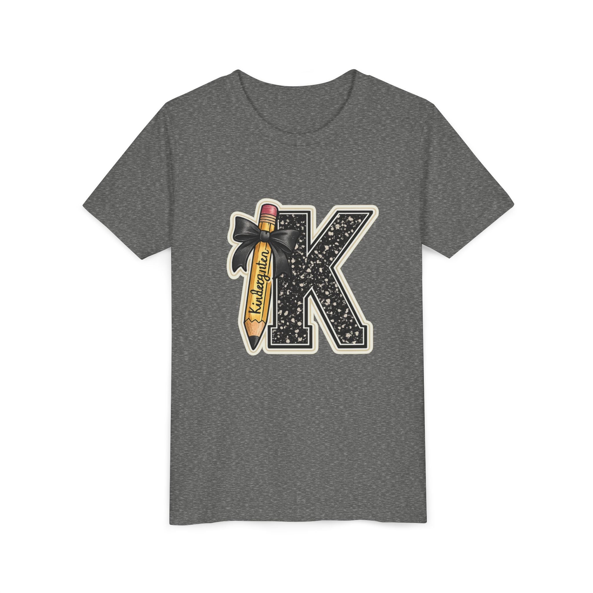 Youth K Monogram Pencil Tee — Kids Initial Letter K School Shirt