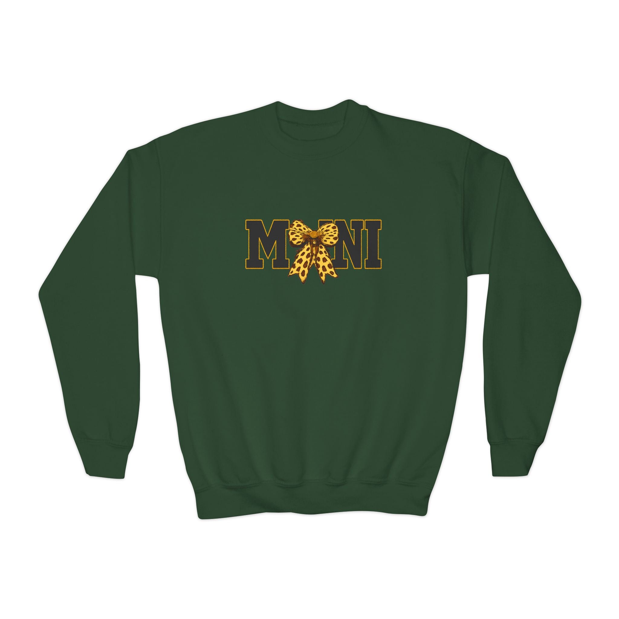 Youth 'Mini' Crewneck Sweatshirt — Leopard Bow Graphic