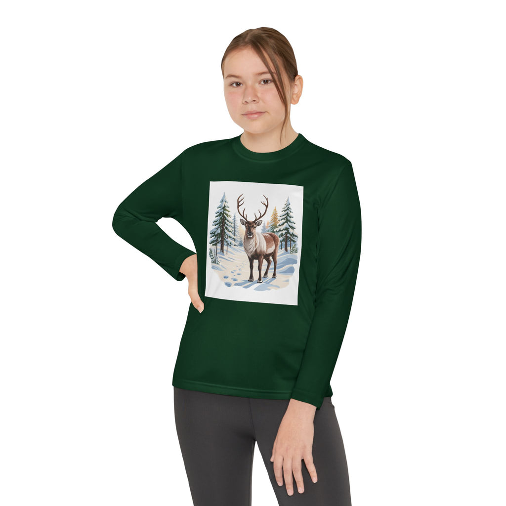 Youth Long Sleeve Tee — Winter Deer Forest Graphic