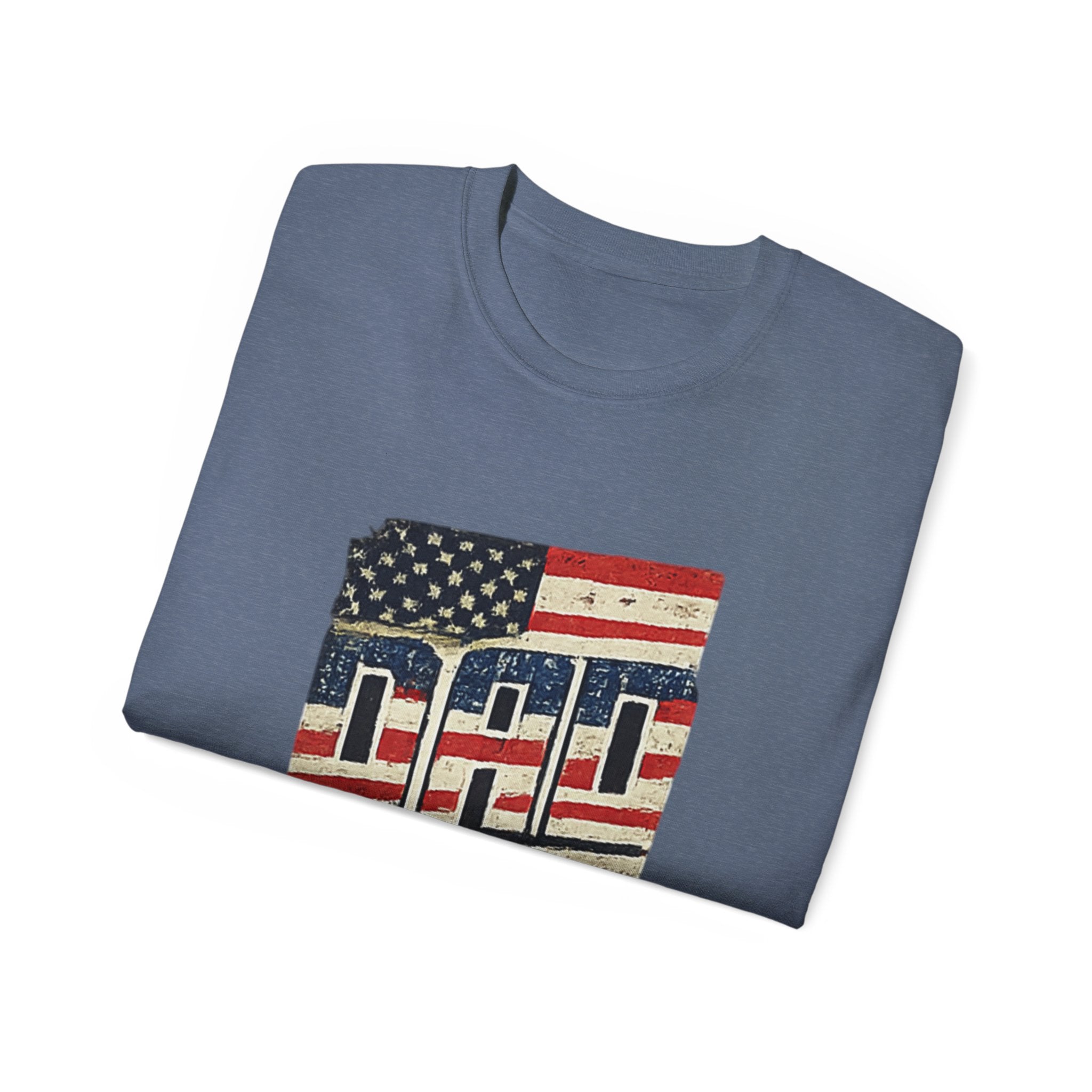 Patriotic Dad T-Shirt – Vintage American Flag 'DAD' Tee for Father’s Day