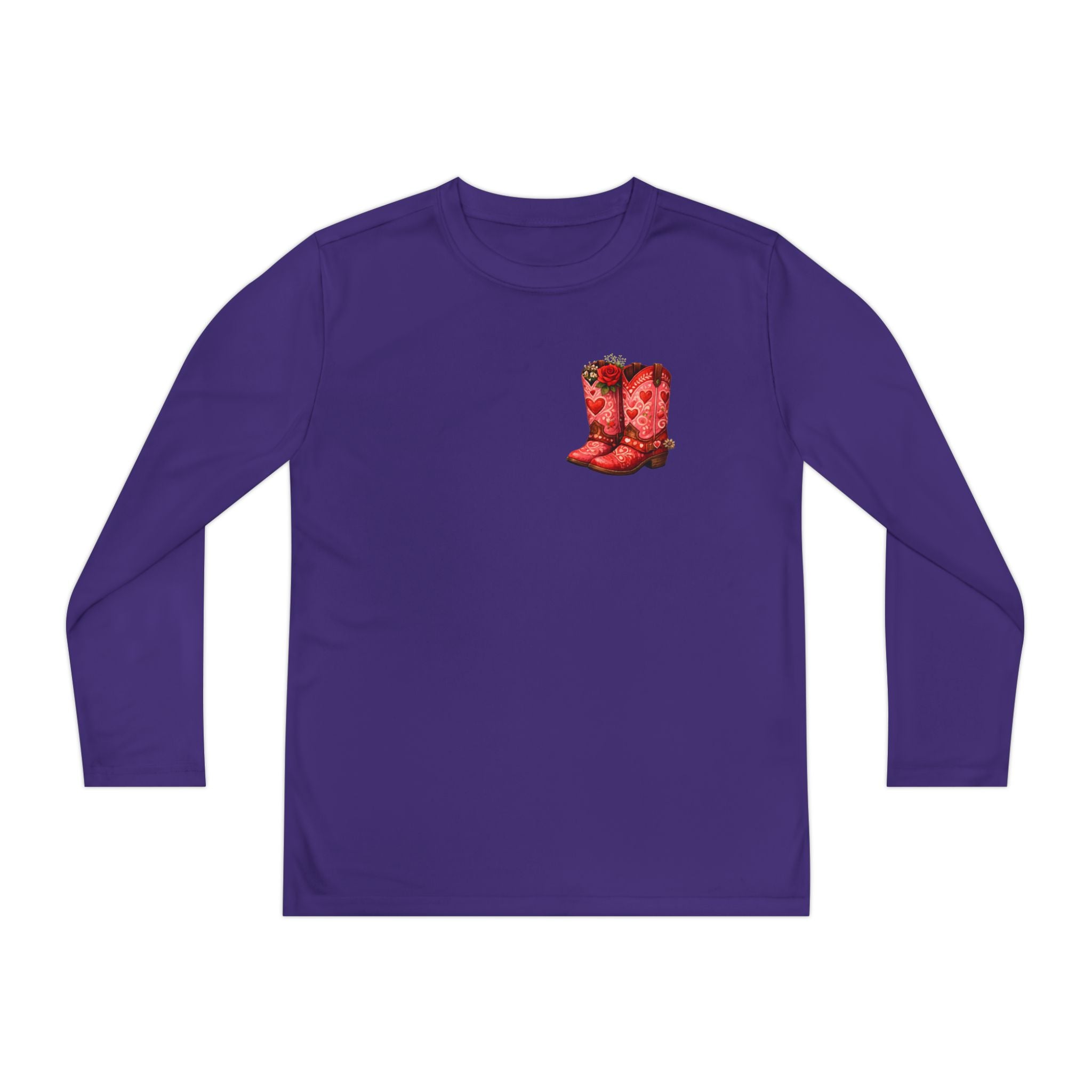 Youth Long Sleeve Tee — “All a Girl Needs is a Right Pair of Boots” Cowboy Boots Graphic
