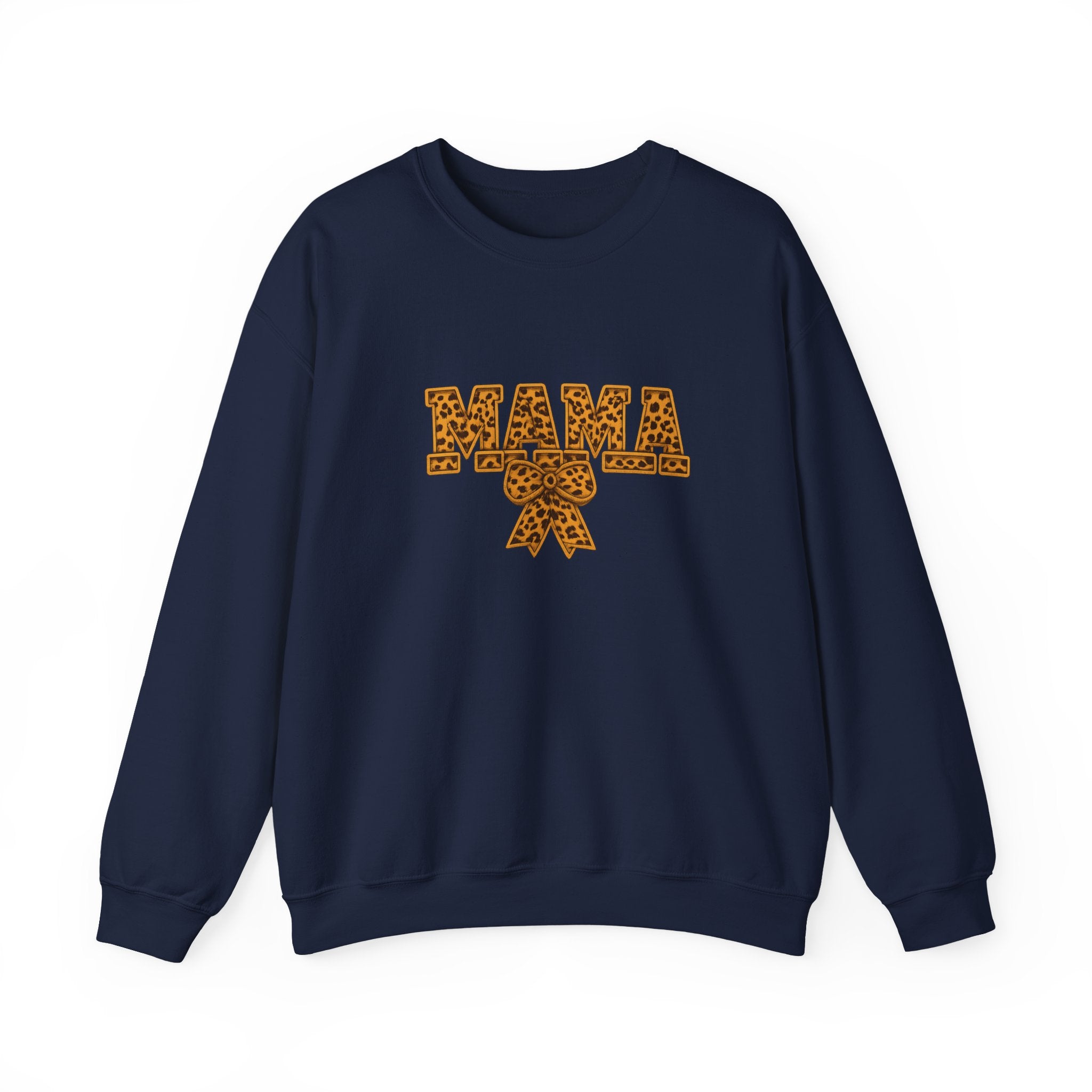 Mama Leopard Print Crewneck Sweatshirt — Floral Bow "MAMA" Graphic
