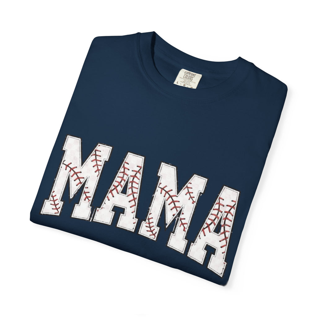 Mama Baseball Tee — 'MAMA' Stitched Baseball Mom T‑Shirt