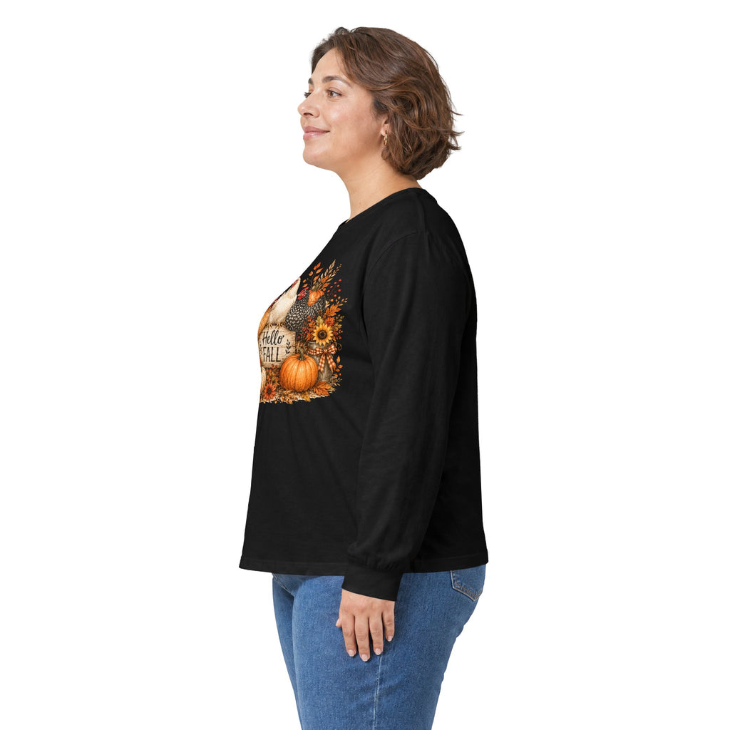 Hello Fall Pumpkin & Chickens Long Sleeve Tee