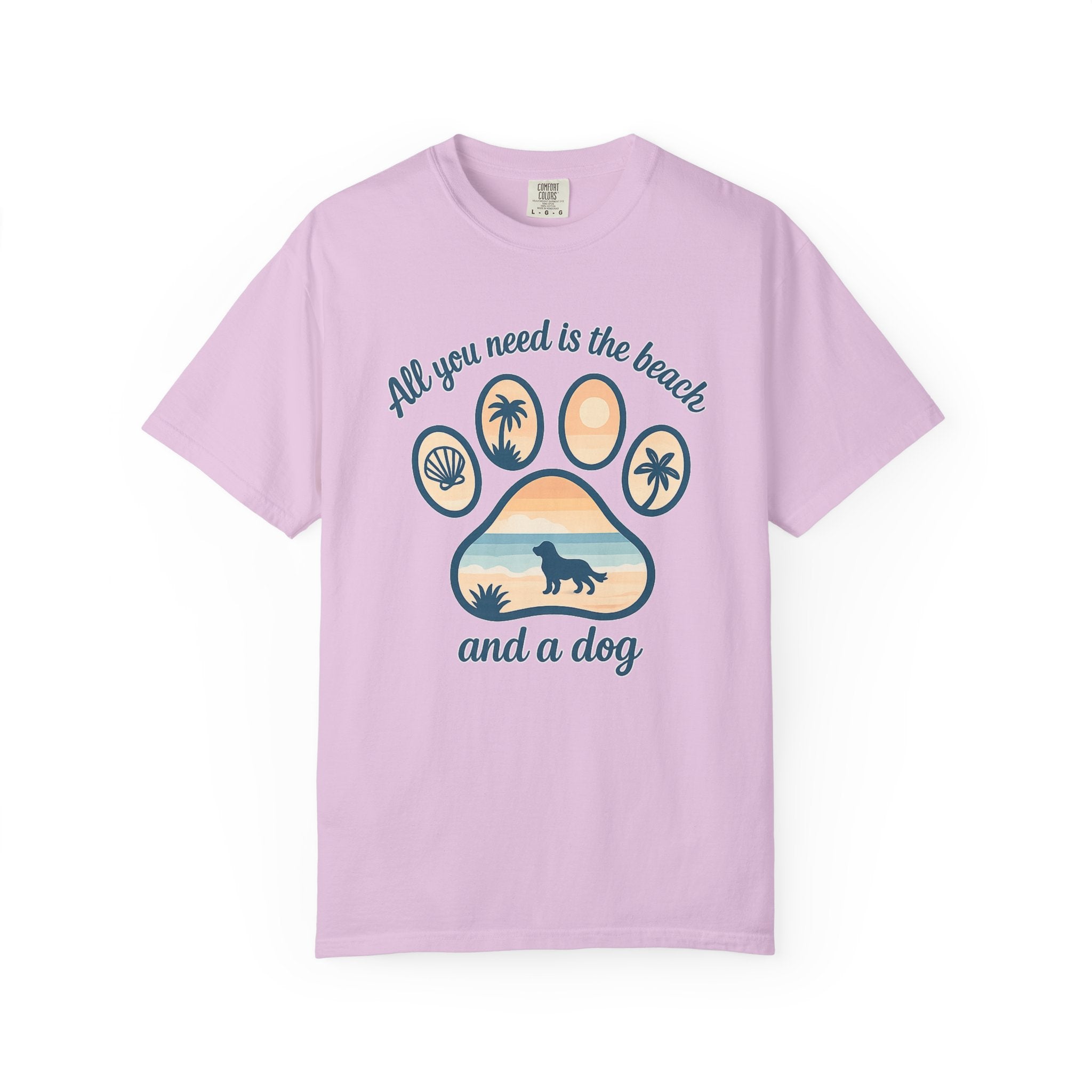 Beach & Dog Paw T-Shirt — “All You Need Is the Beach and a Dog” Graphic Tee