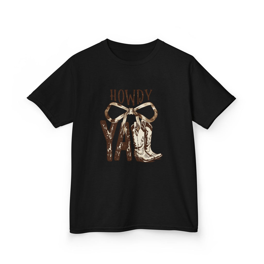 Howdy Y'all Kids T-Shirt — Western Cowboy Boot & Bow Graphic Tee