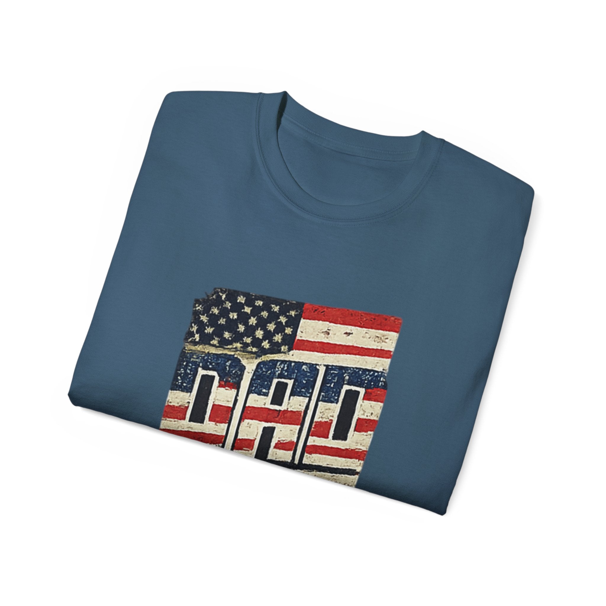 Patriotic Dad T-Shirt – Vintage American Flag 'DAD' Tee for Father’s Day