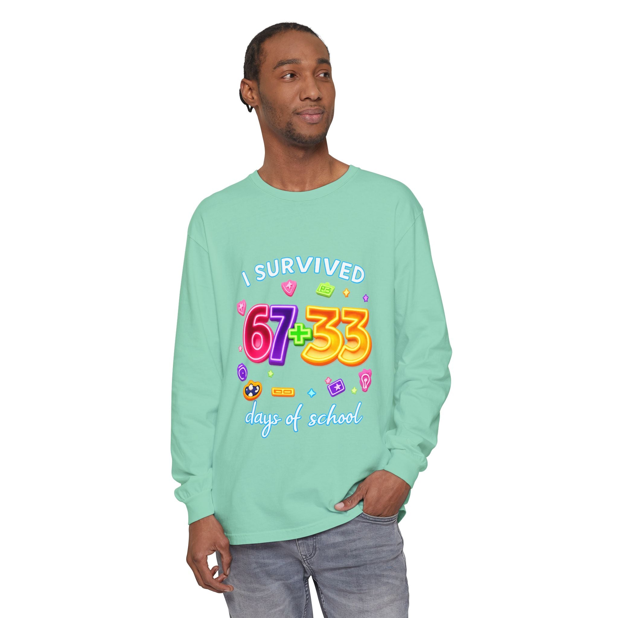 Long Sleeve T‑Shirt "I Survived 67+33 Days of School" — Cute Colorful End‑of‑School Celebration Tee
