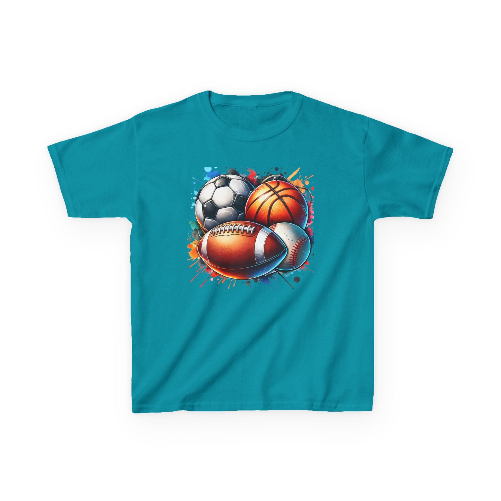 Kids Multi-Sport Splash T-Shirt — Soccer, Basketball & Football Graphic