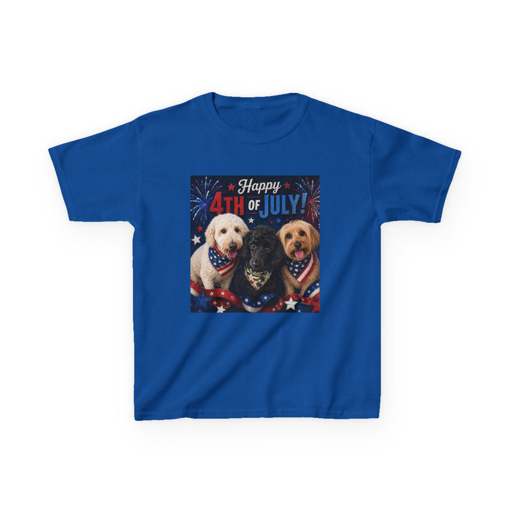 4th of July Kids Tee – Patriotic Dogs "Happy 4th of July"