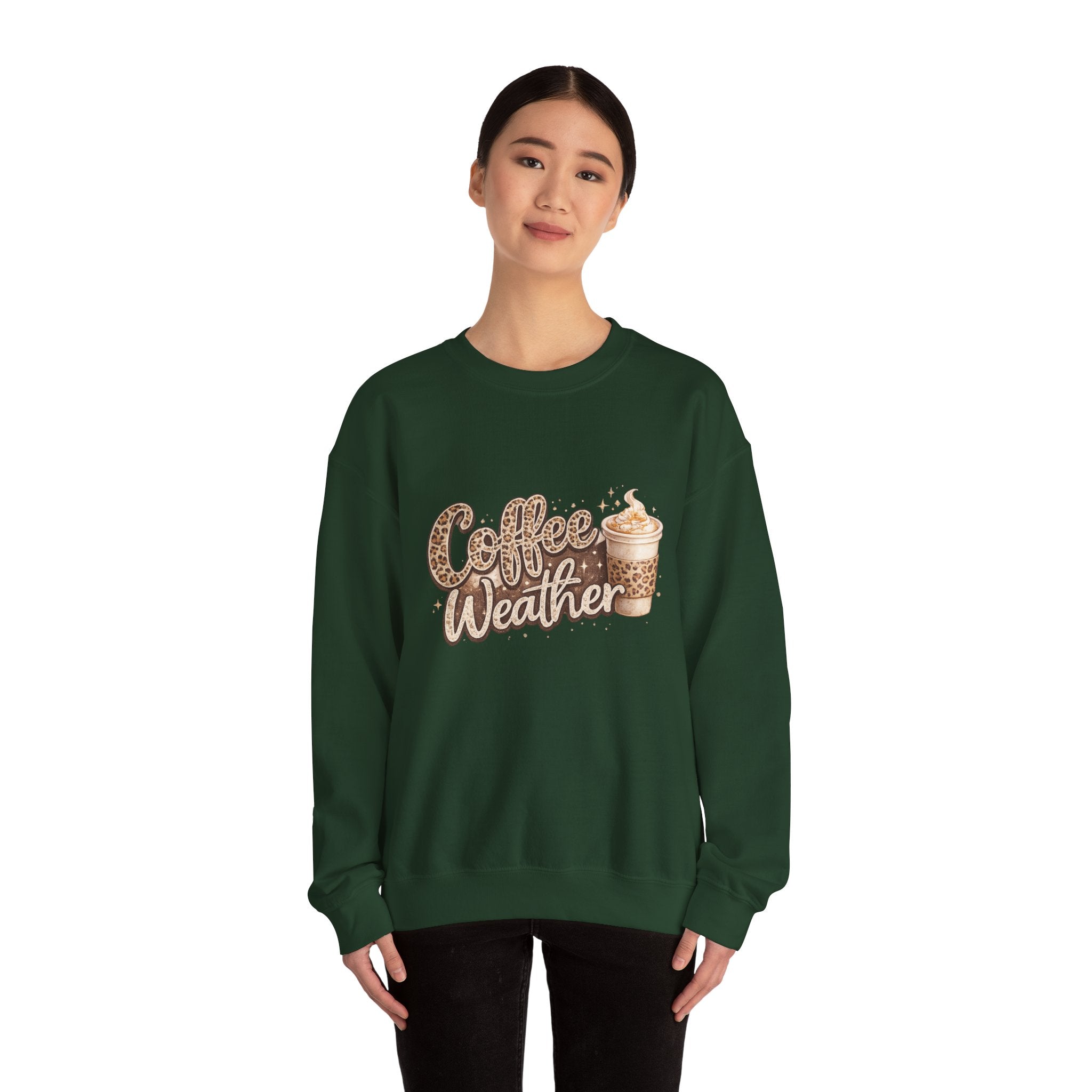 Coffee Weather Sweatshirt – Cozy Leopard Print Coffee Cup Crewneck