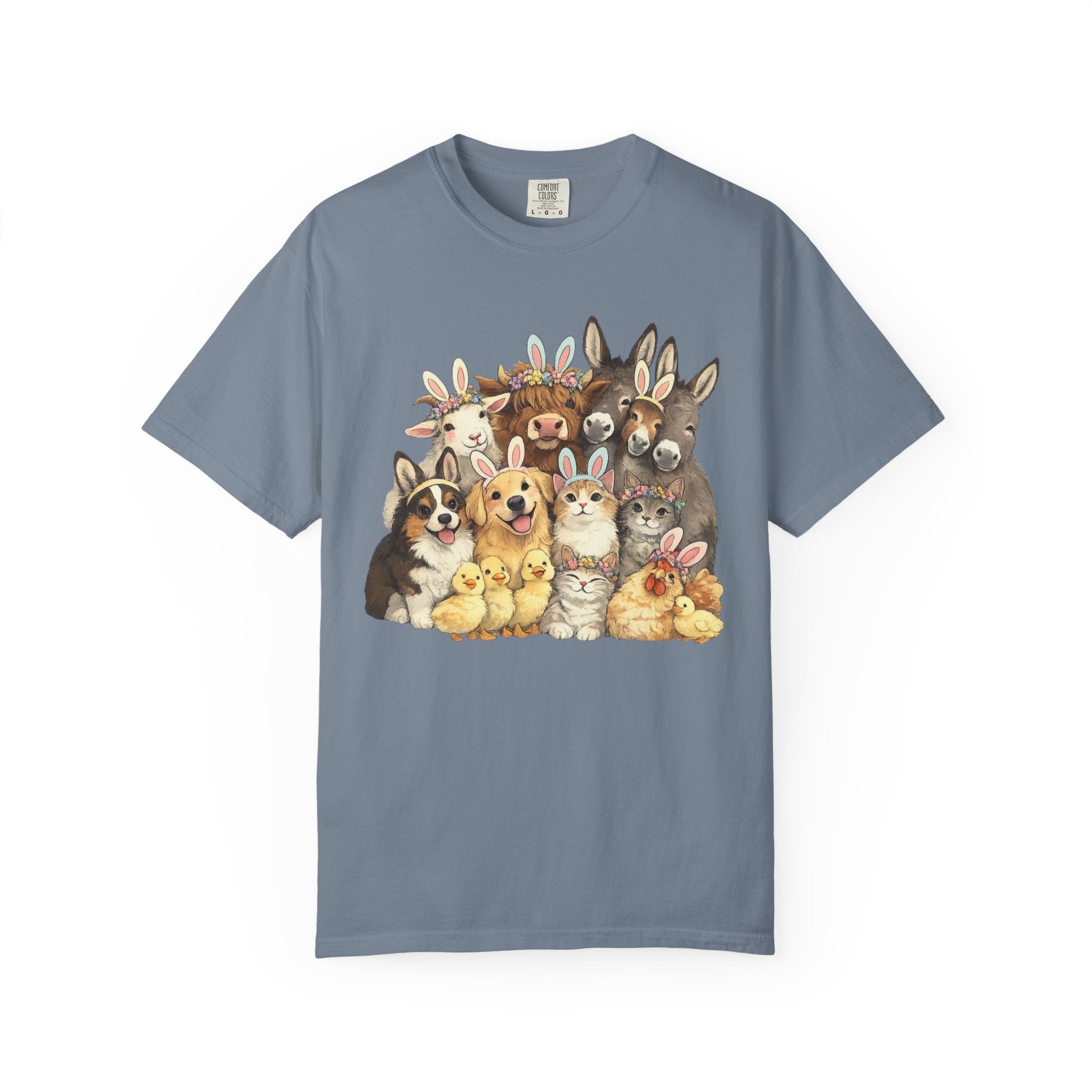 Farm Friends Crew T-Shirt — Cute Bunny, Chick, Donkey & Dog Animal Portrait Tee