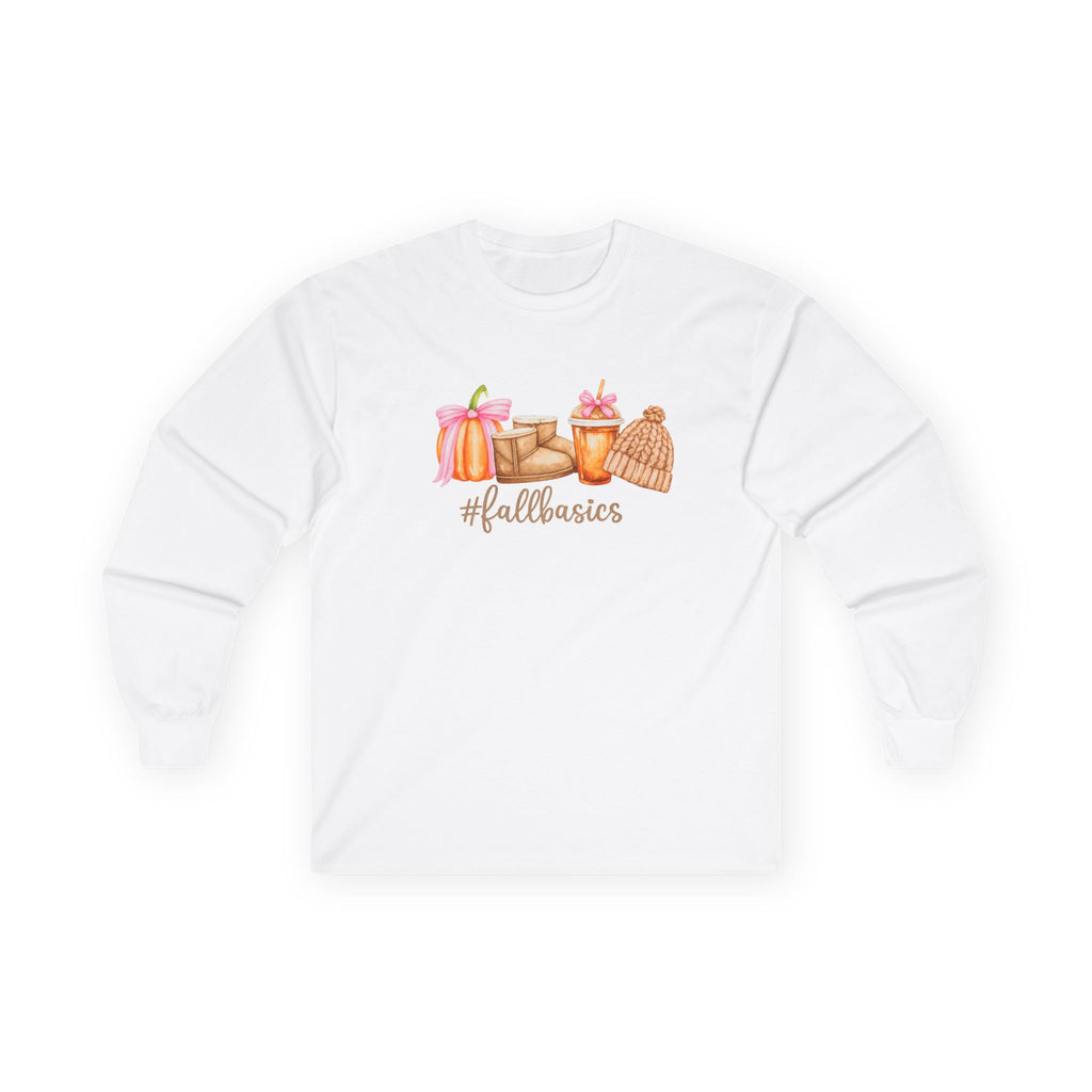 Long Sleeve Tee - Watercolor Pumpkins "#fallbasics" Fall Graphic