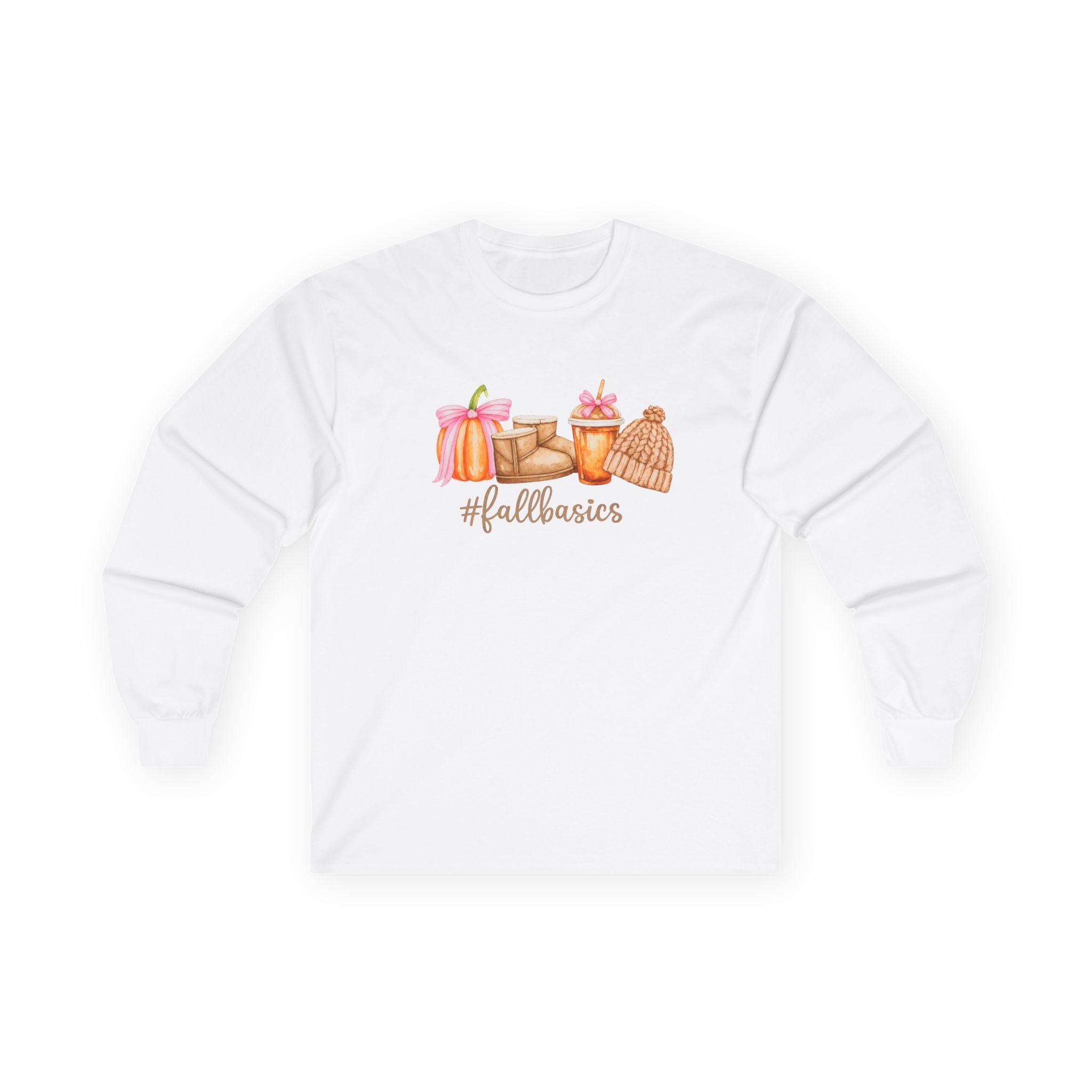 Long Sleeve Tee - Watercolor Pumpkins "#fallbasics" Fall Graphic