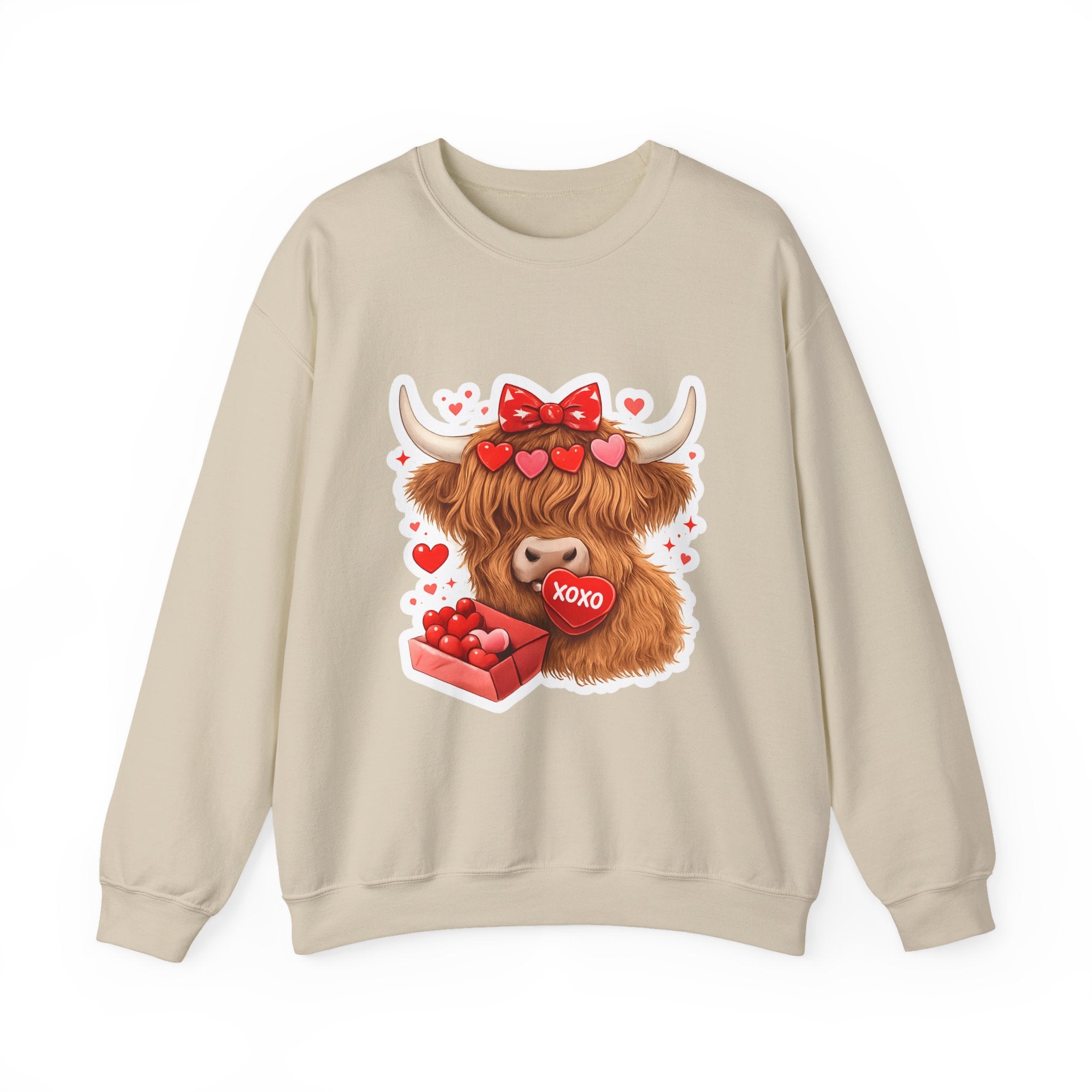 Valentine Highland Cow Sweatshirt – Cute XOXO Heart Gift Crewneck