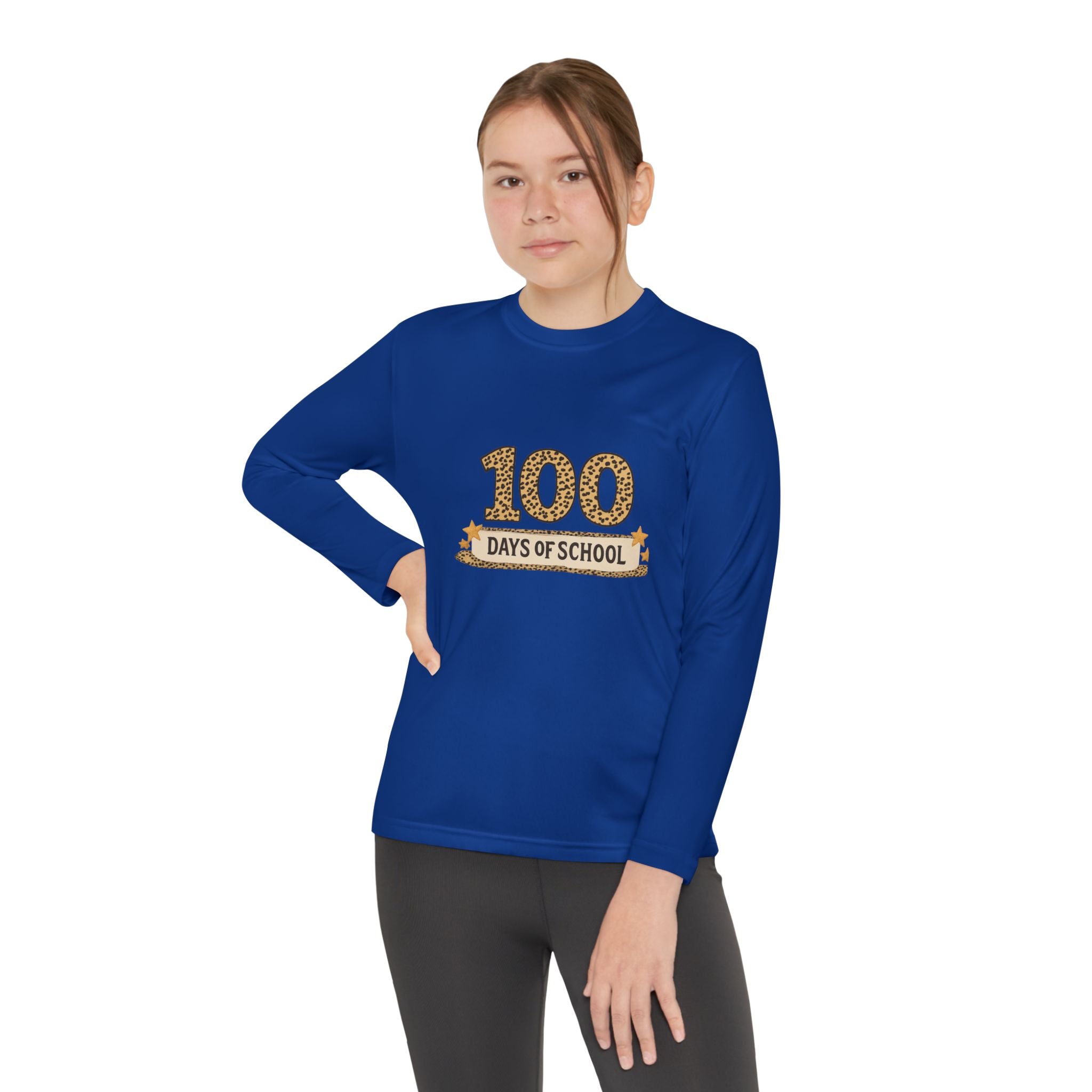100 Days of School Youth Long Sleeve Tee — Leopard Print Celebration Shirt