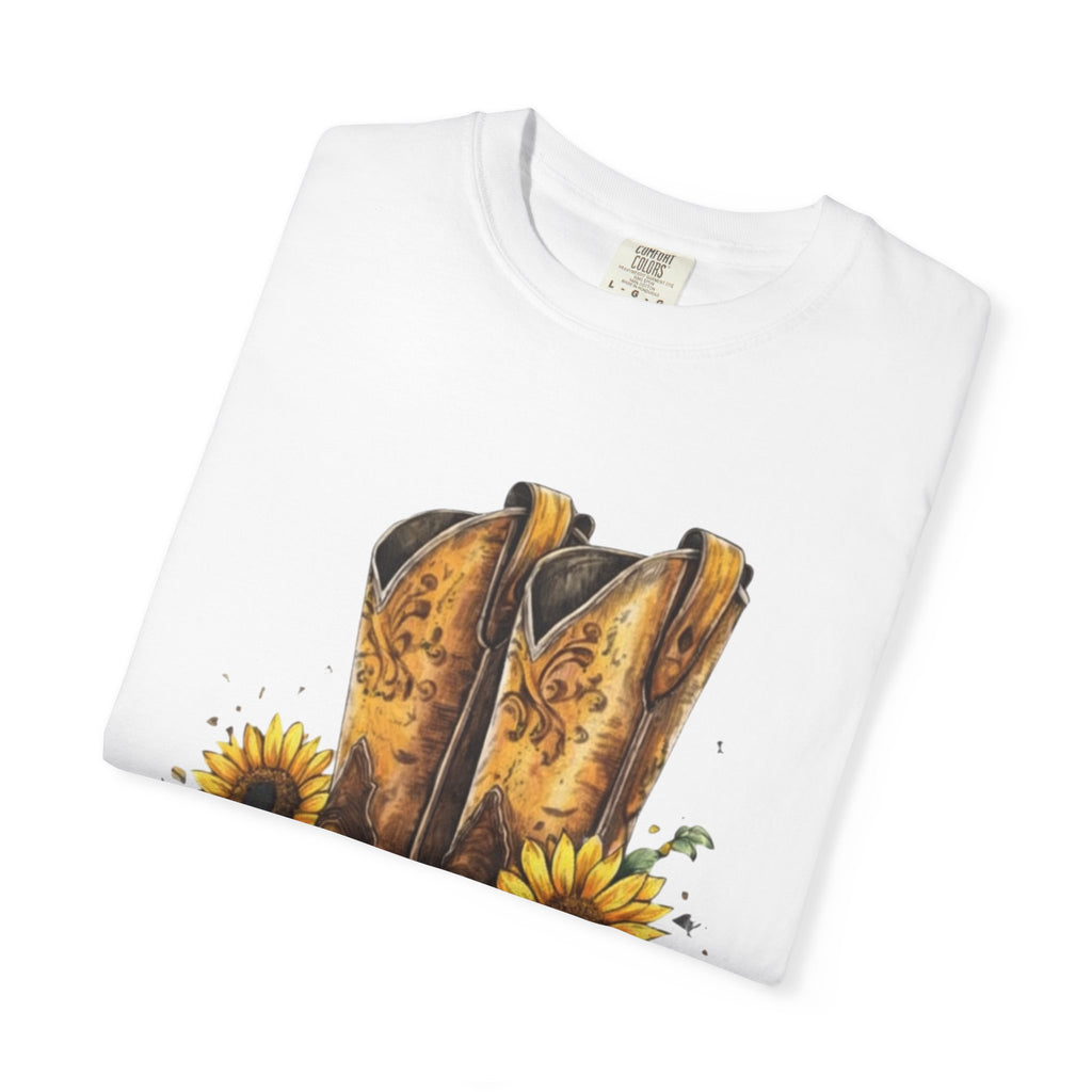 Cowgirl Boots & Sunflowers T-Shirt — Western Floral Graphic Tee