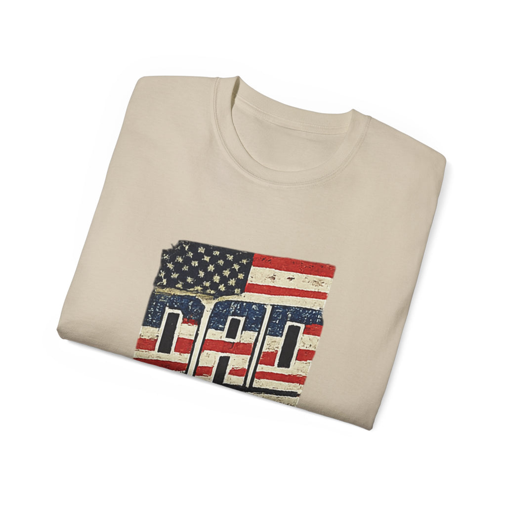Patriotic Dad T-Shirt – Vintage American Flag 'DAD' Tee for Father’s Day