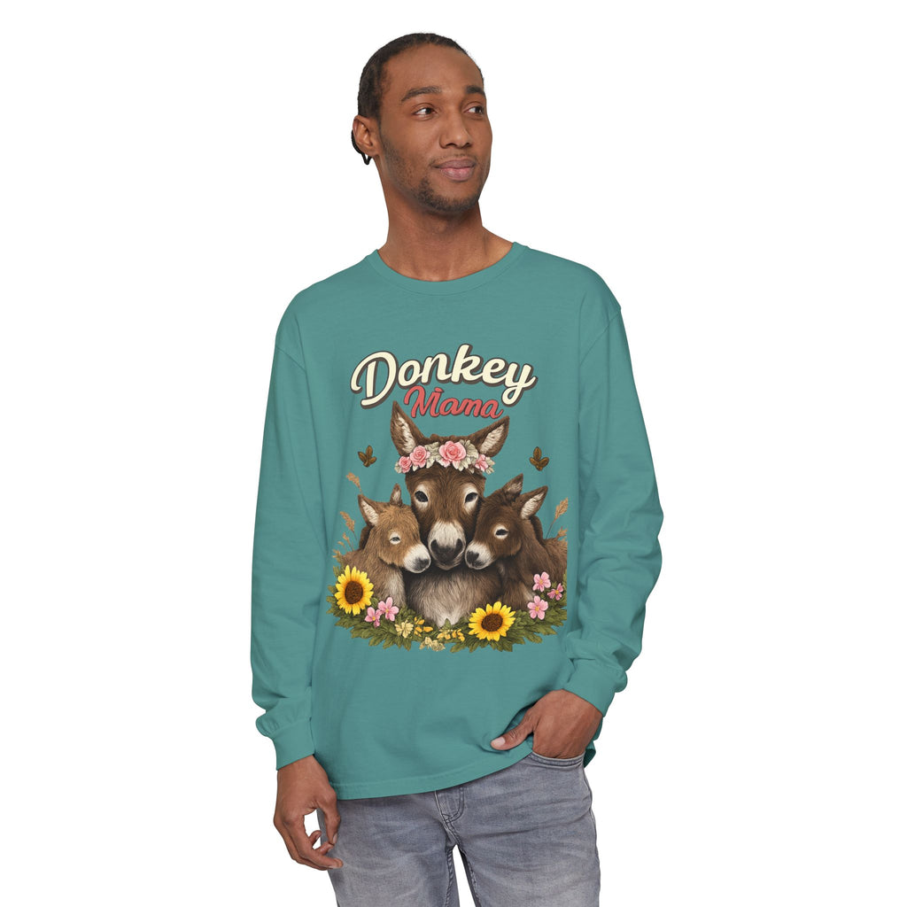 Donkey Mama Long Sleeve Tee — Floral Donkey Mom Shirt for Animal Lovers