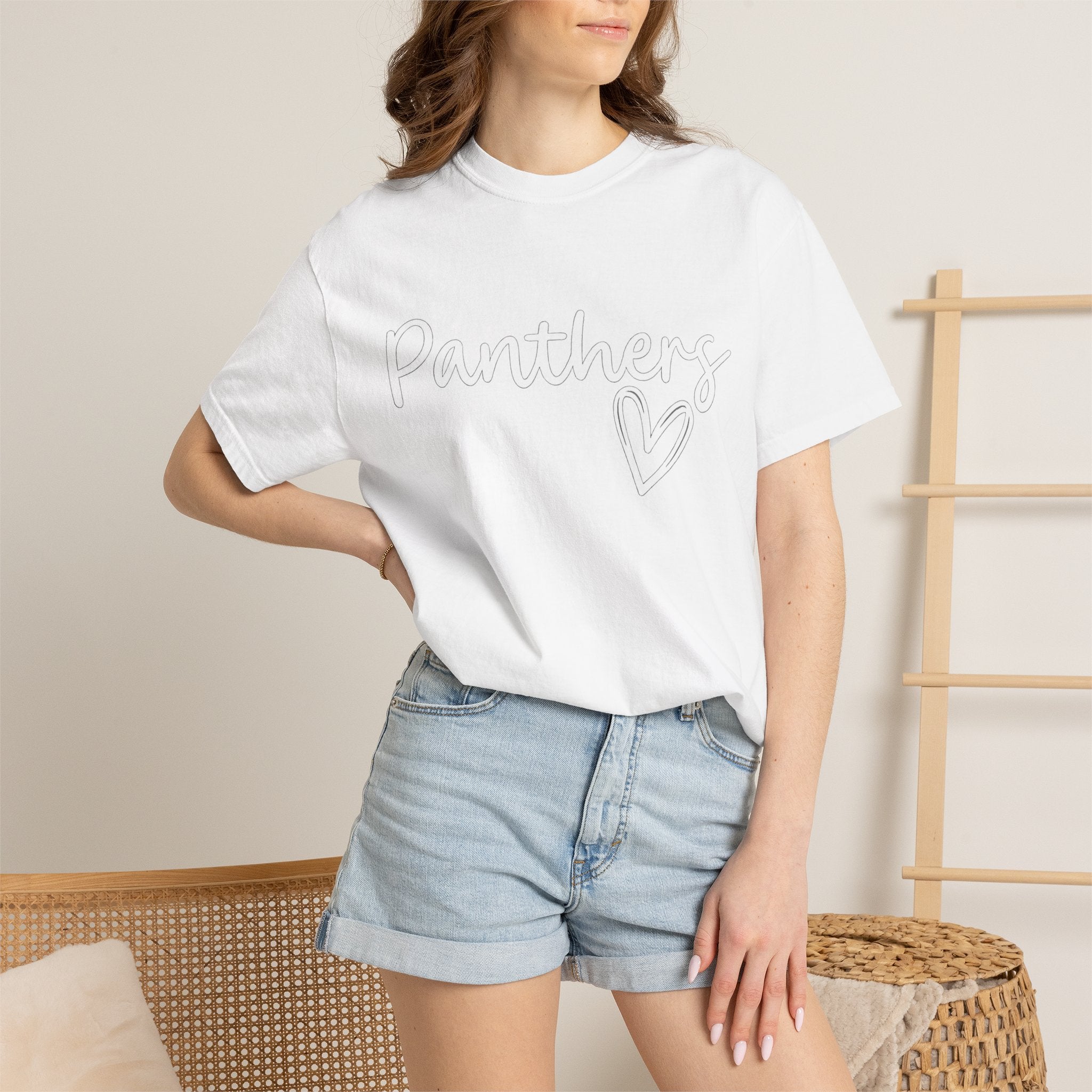 Panthers Heart T-Shirt — Cute Script School Spirit Tee