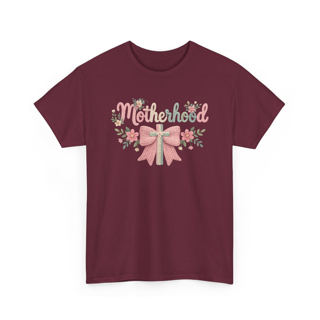 Motherhood Floral Tee — Pink Bow Mom Shirt for Mother's Day