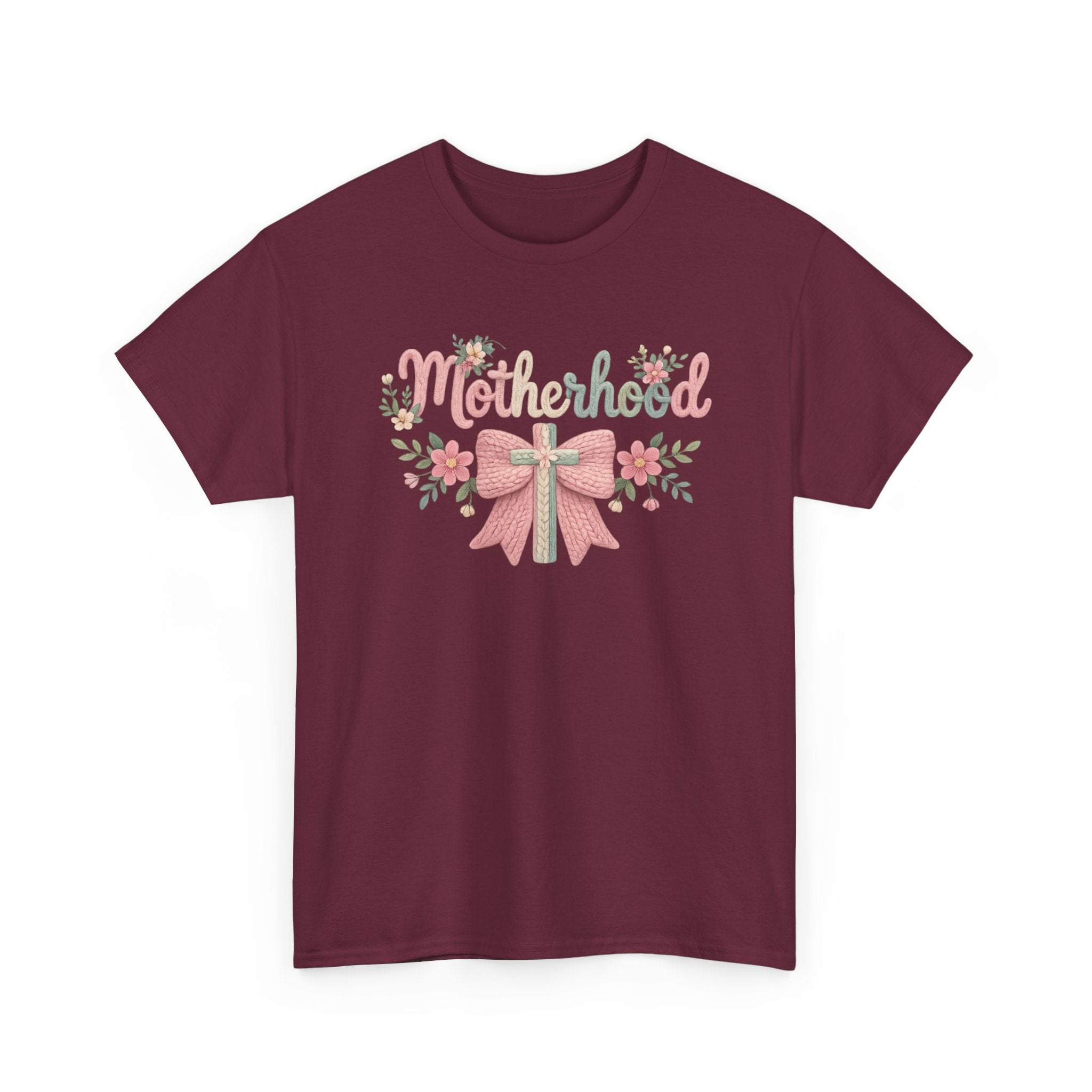 Motherhood Floral Tee — Pink Bow Mom Shirt for Mother's Day