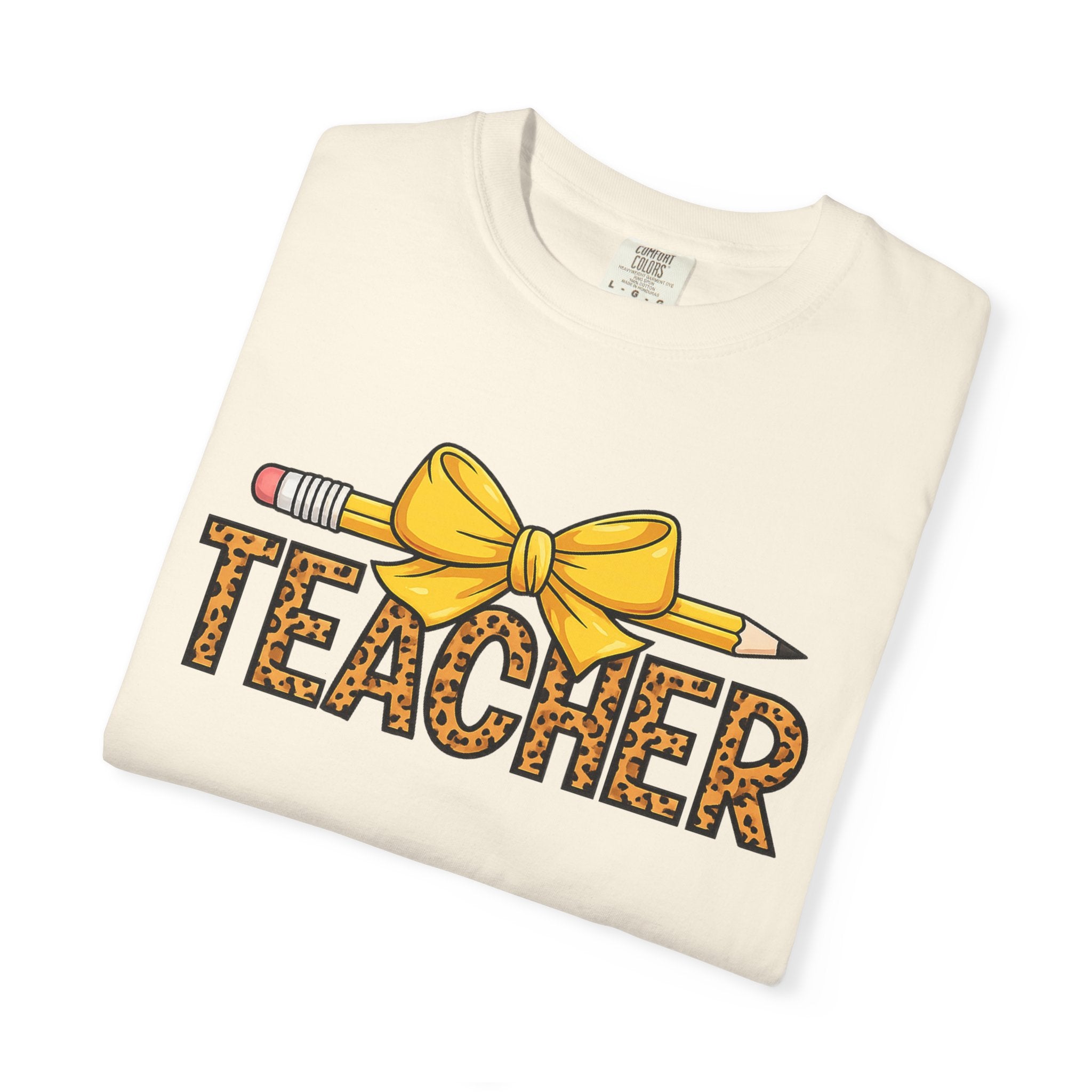 Teacher Leopard Print Pencil Bow T-Shirt — Cute Back-to-School Gift for Educators