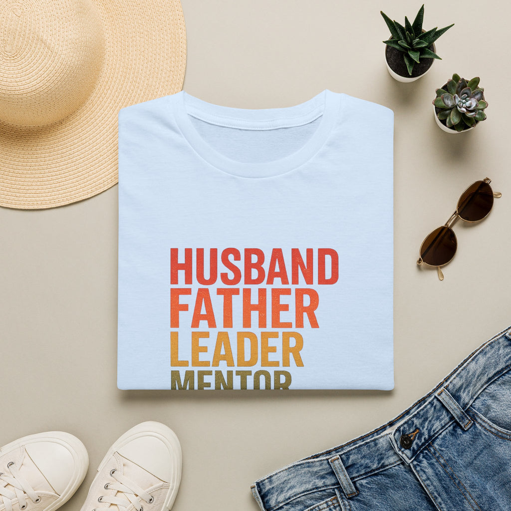 Father & Husband Role Call T‑Shirt — 'Husband Father Leader Mentor Brave Protector Hero'