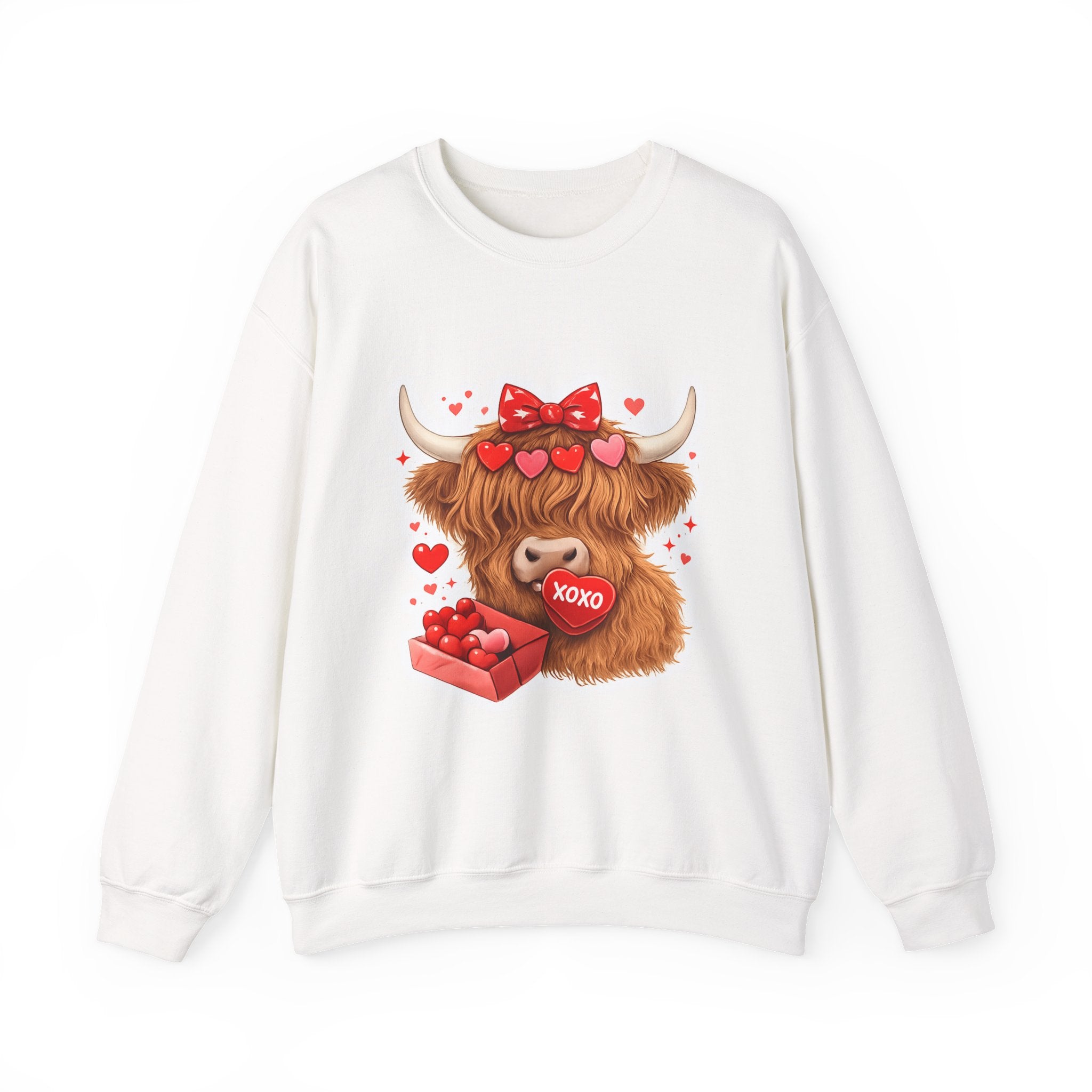 Valentine Highland Cow Sweatshirt – Cute XOXO Heart Gift Crewneck