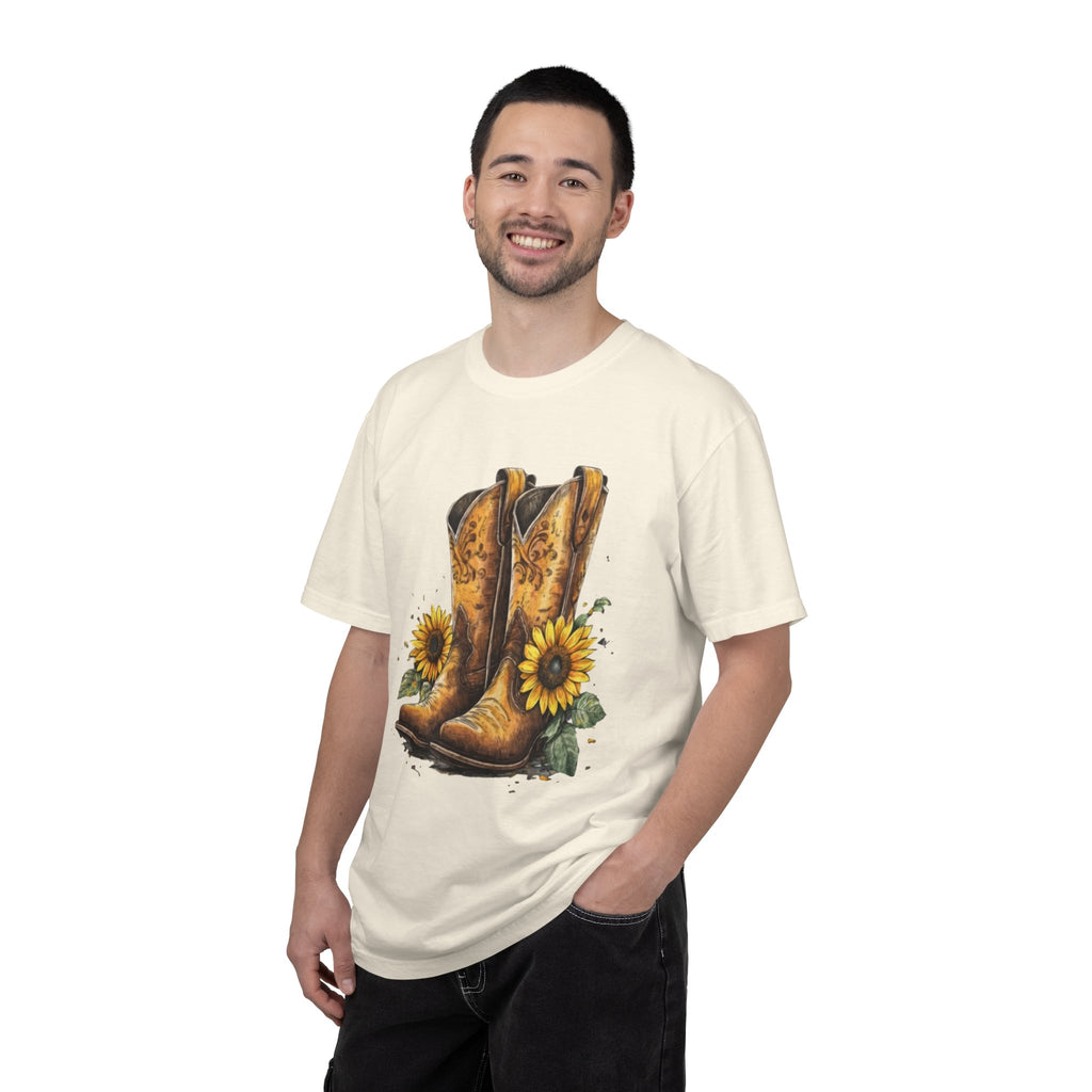Cowgirl Boots & Sunflowers T-Shirt — Western Floral Graphic Tee