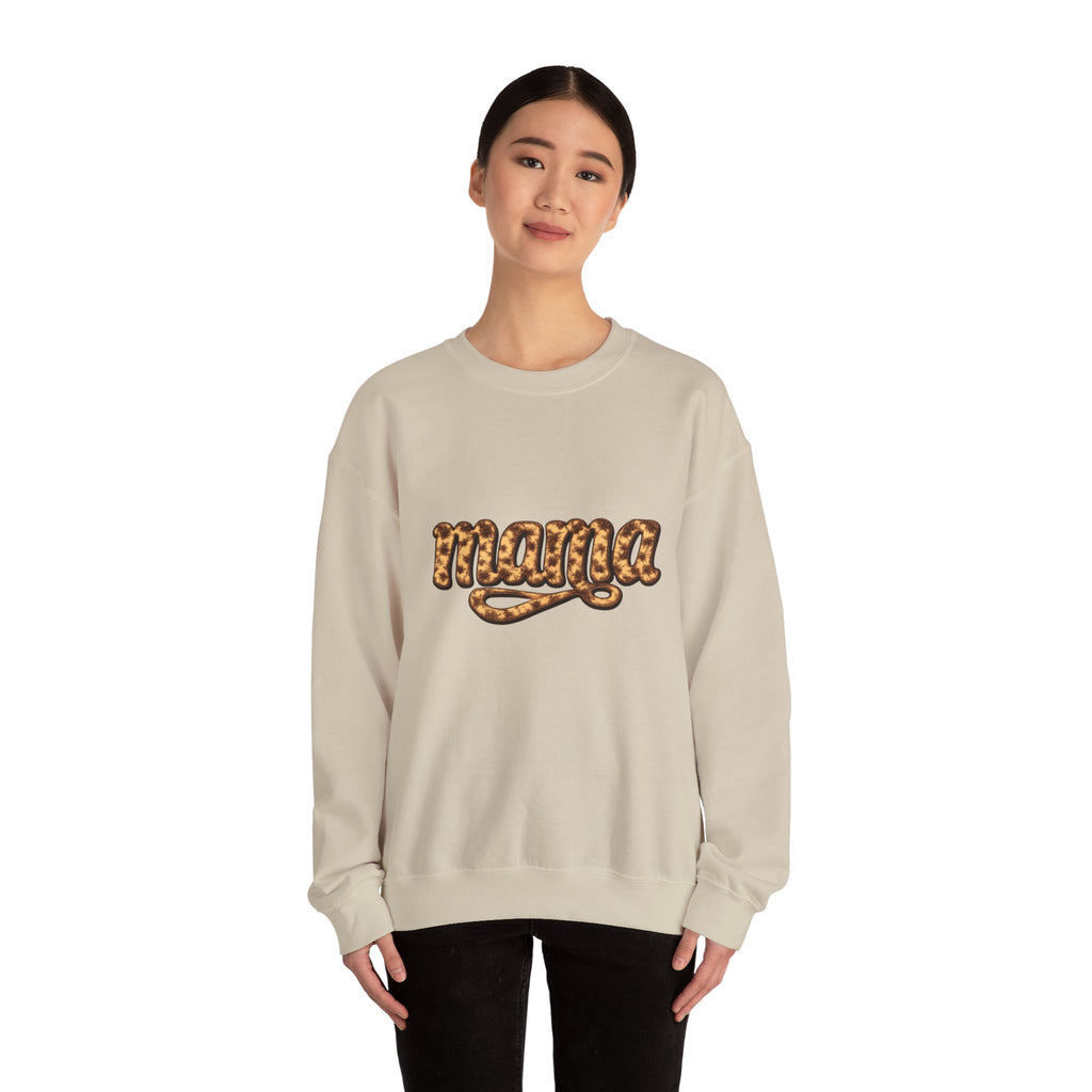 Mama Leopard Script Sweatshirt — Bold Animal Print Mom Crewneck