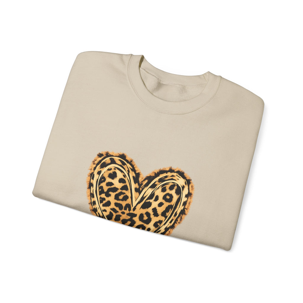 Leopard Heart Crewneck Sweatshirt - Animal Print Heart Pullover