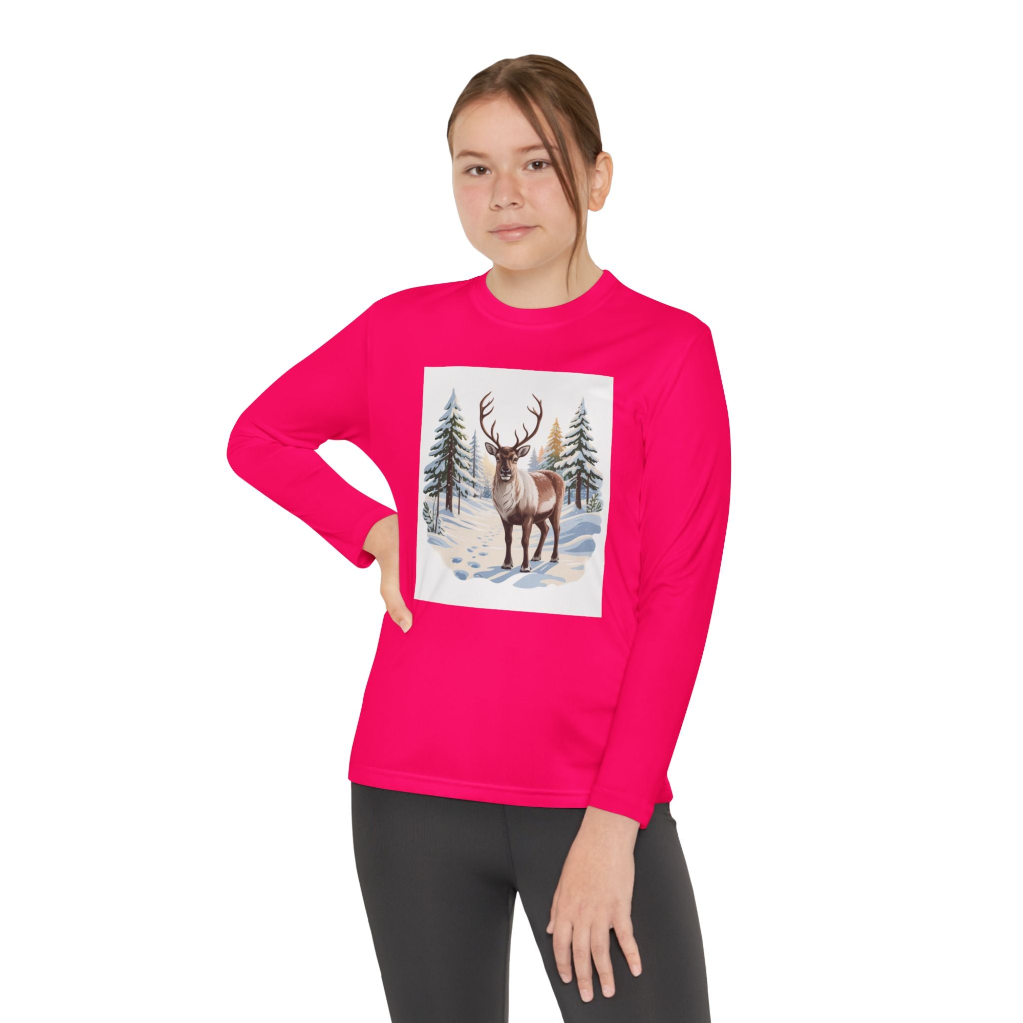Youth Long Sleeve Tee — Winter Deer Forest Graphic