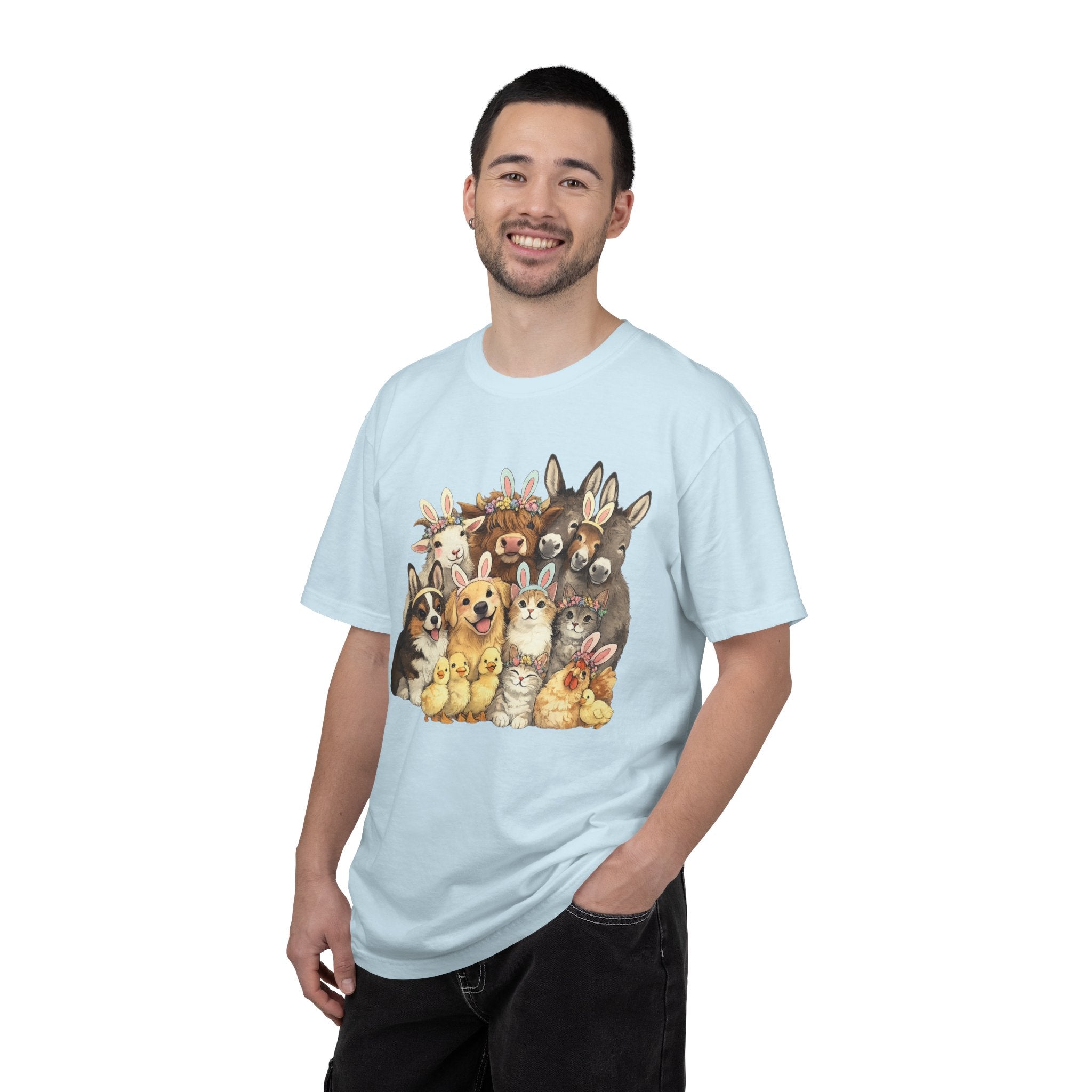 Farm Friends Crew T-Shirt — Cute Bunny, Chick, Donkey & Dog Animal Portrait Tee
