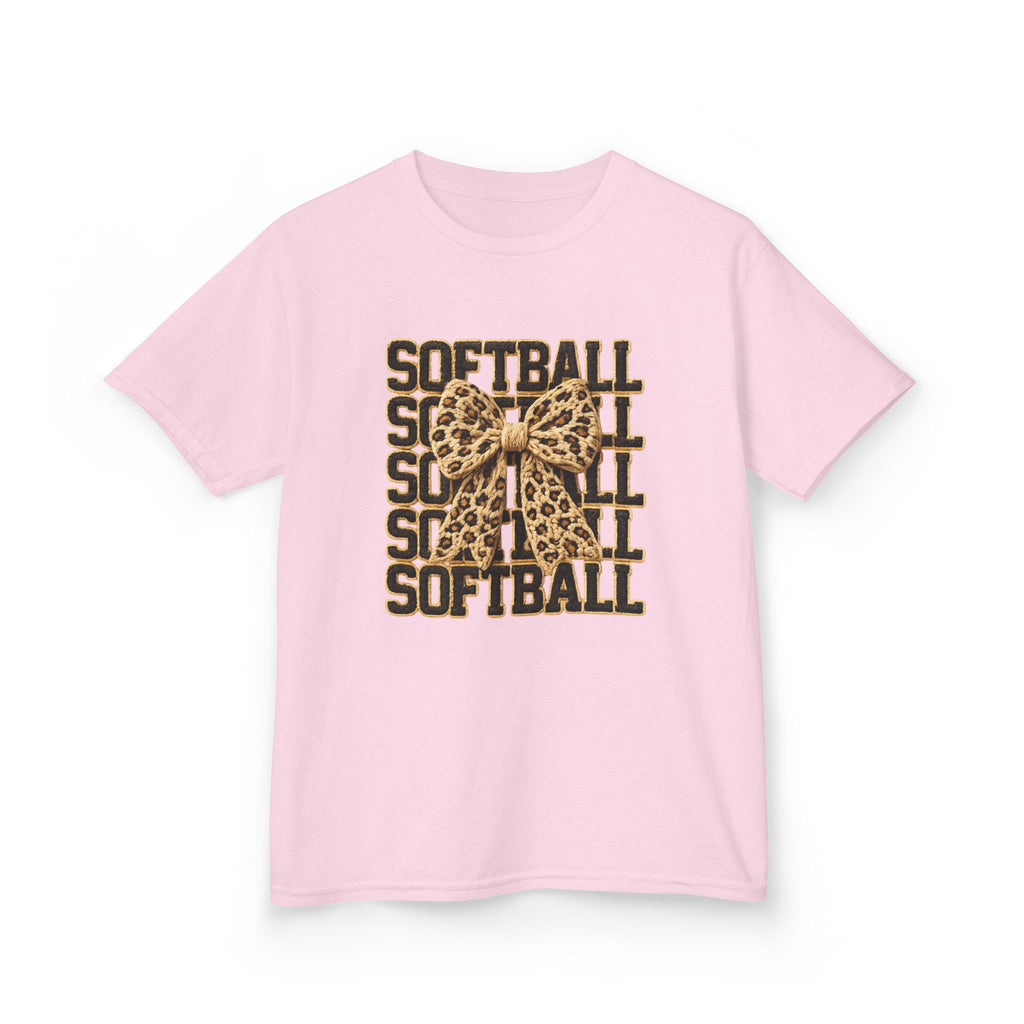Kids Softball Tee — Leopard Bow Softball Graphic