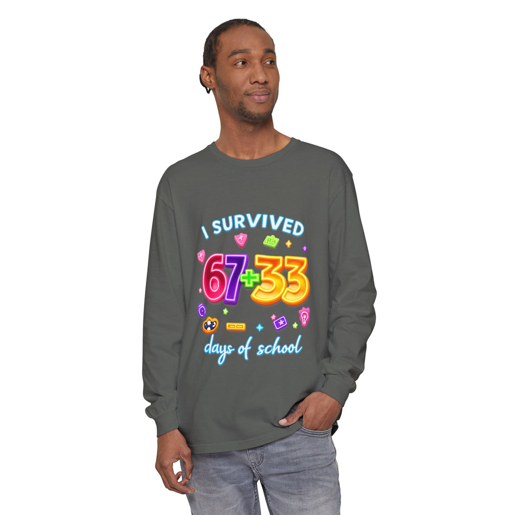Long Sleeve T‑Shirt "I Survived 67+33 Days of School" — Cute Colorful End‑of‑School Celebration Tee
