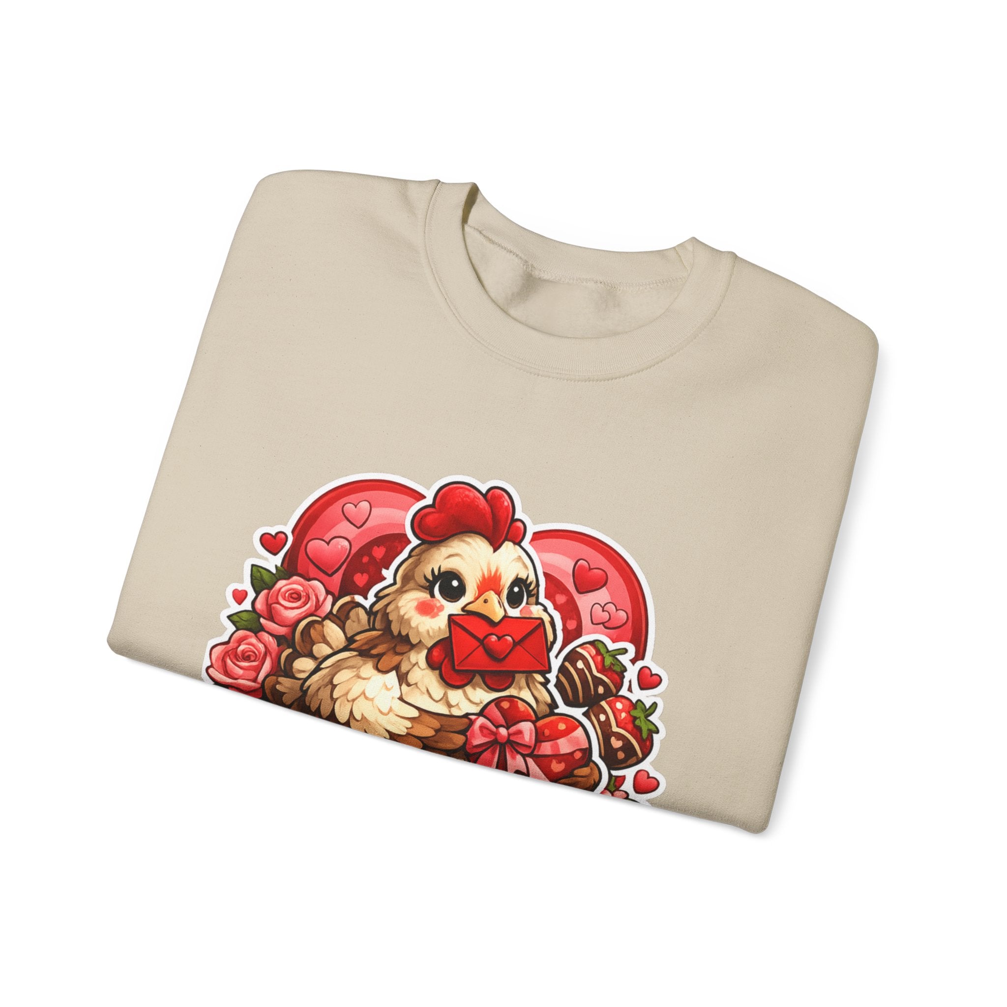 Crewneck Sweatshirt — "Cluckin' Love" Cute Chicken Valentine Design