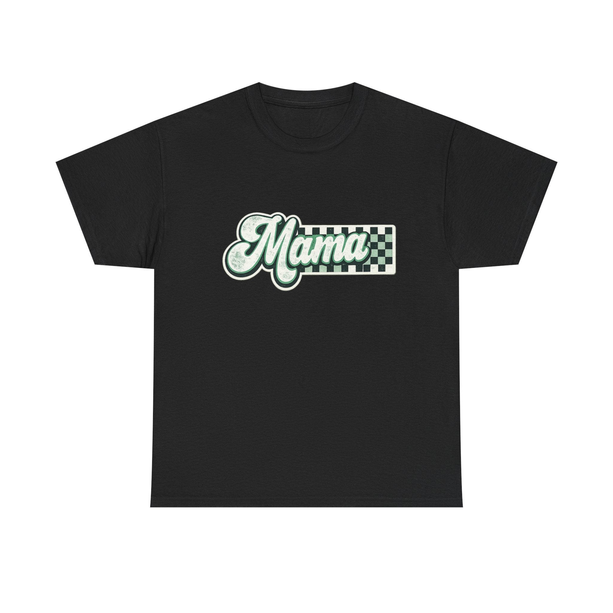 Mama Checkerboard Graphic Tee – Retro Script Mom Shirt