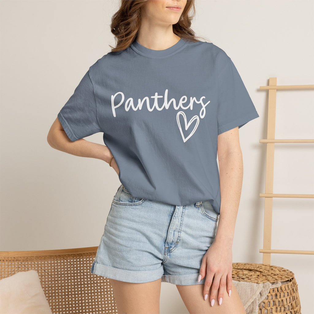 Panthers Heart T-Shirt — Cute Script School Spirit Tee